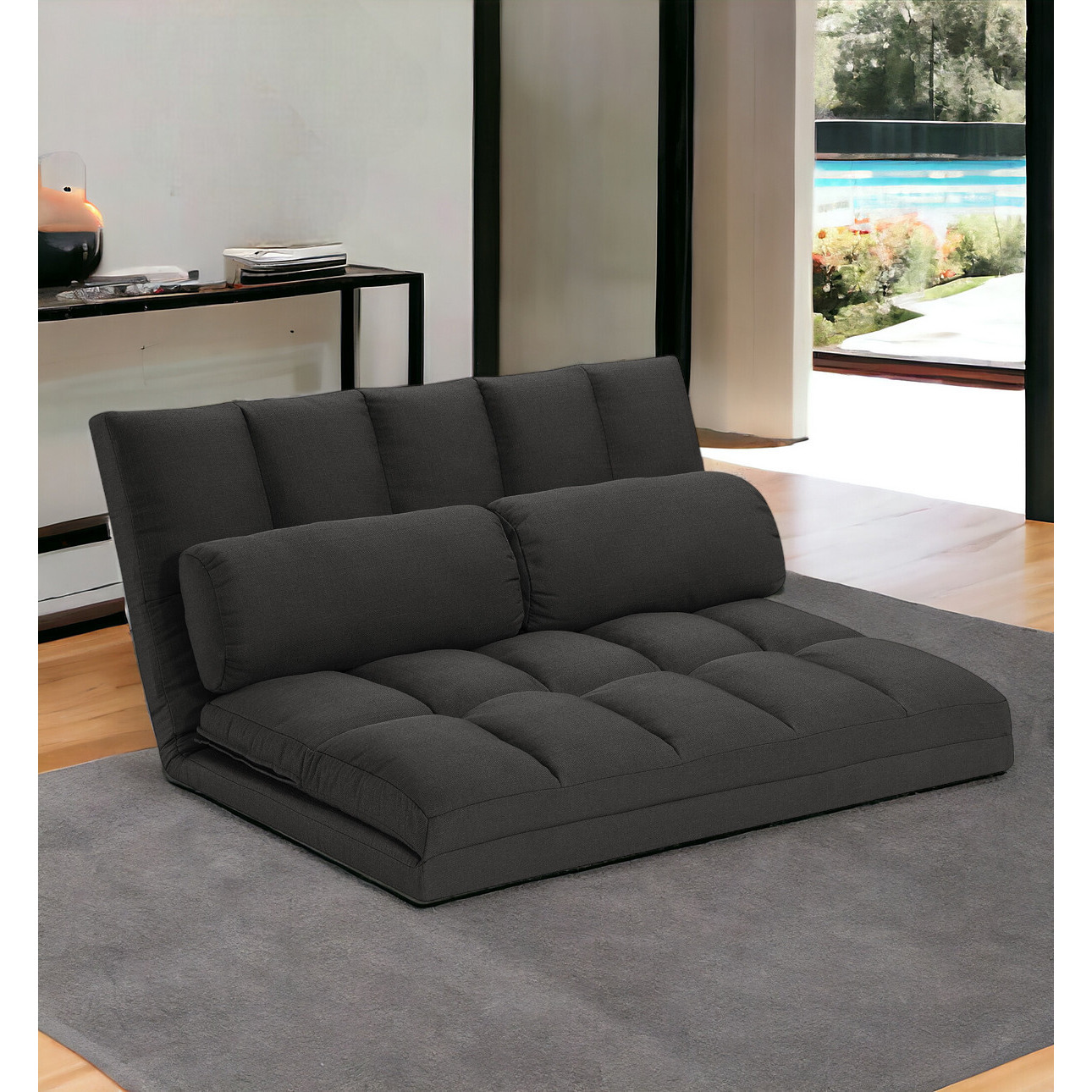 45"" Gray Futon Convertible Sleeper Loveseat And Toss Pillows