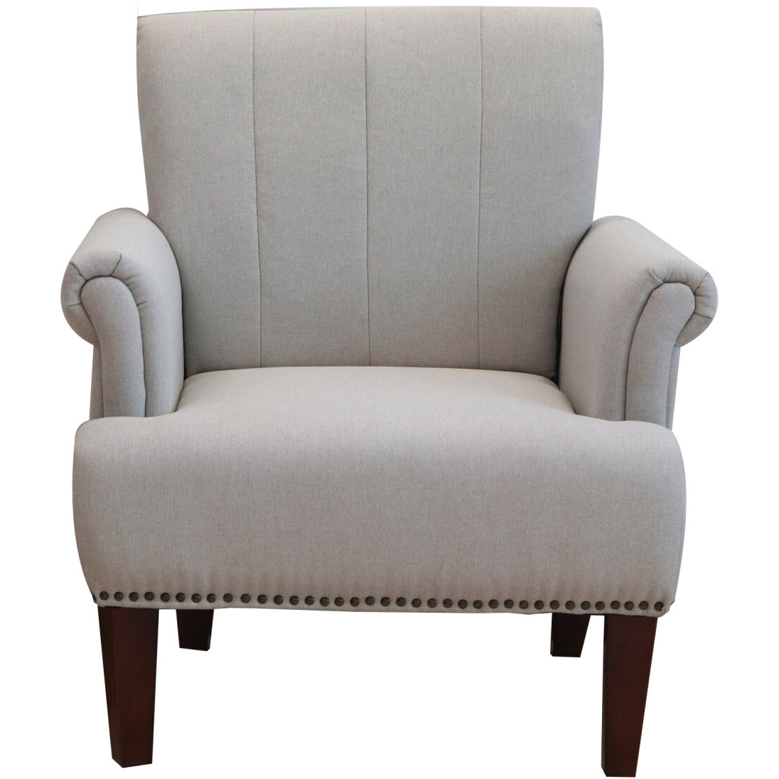 30"" Light Gray And Brown Upholstered Arm Chair