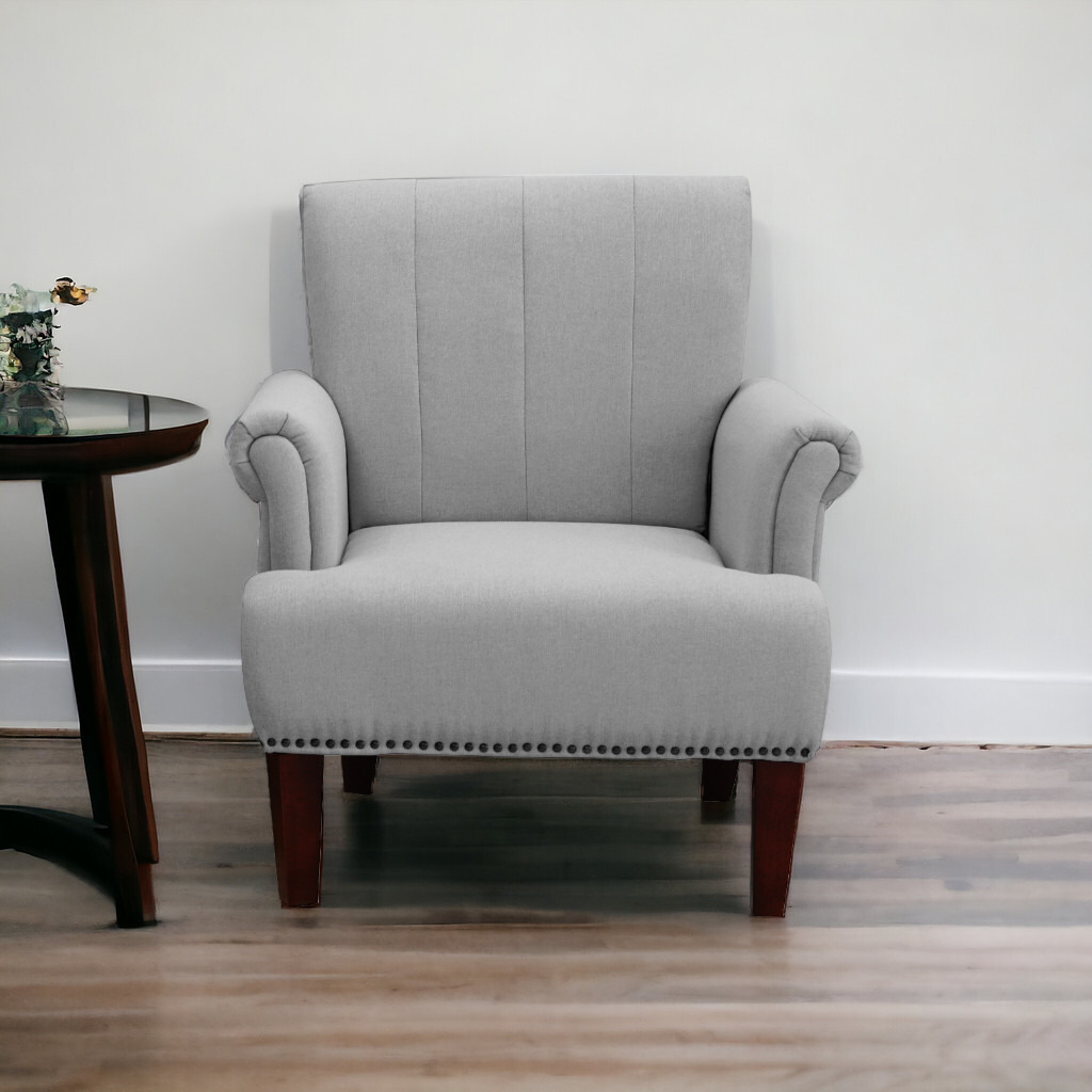 30"" Light Gray And Brown Upholstered Arm Chair