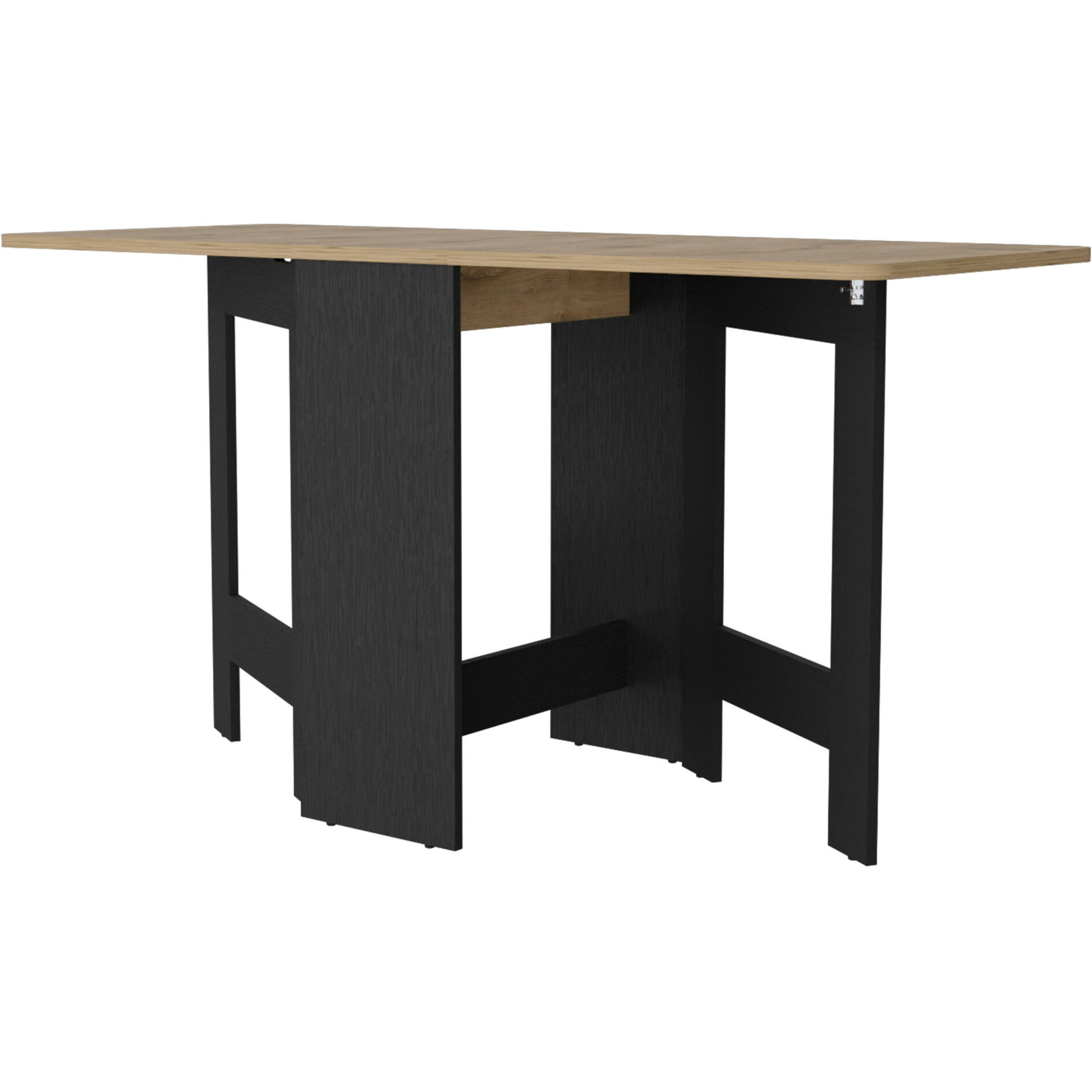 24"" Wood Brown And Black Drop Leaf Trestle Base Dining Table