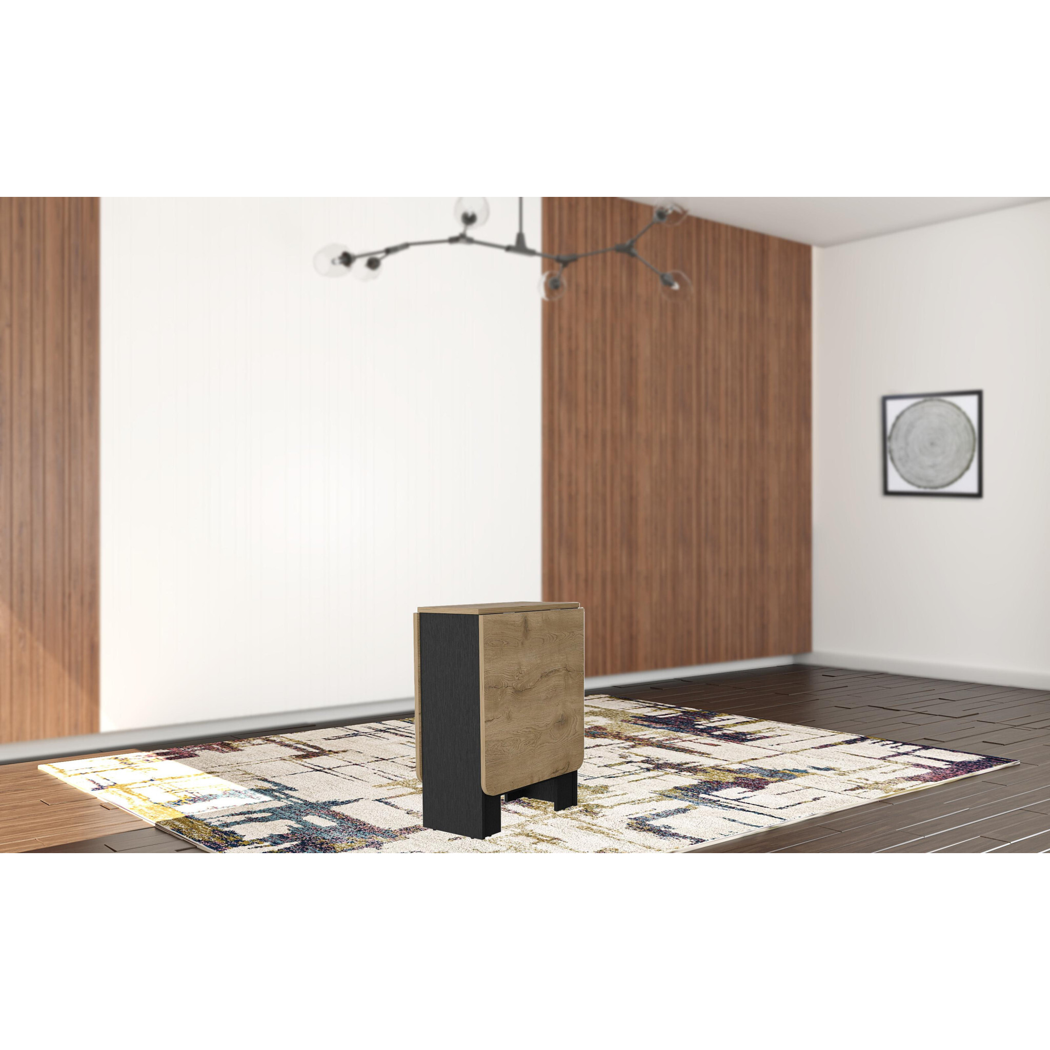24"" Wood Brown And Black Drop Leaf Trestle Base Dining Table