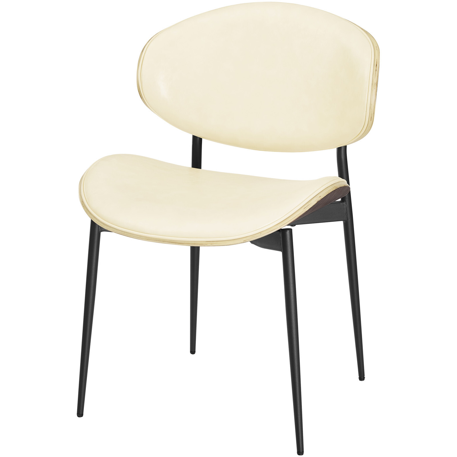Set Of Two Off White And Black Upholstered Faux Leather Curved Back Dining Side Chairs