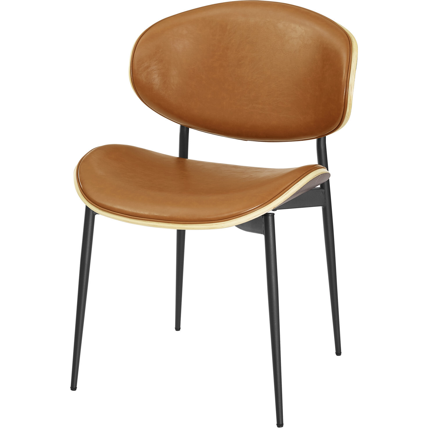 Set Of Two Brown And Black Upholstered Faux Leather Curved Back Dining Side Chairs
