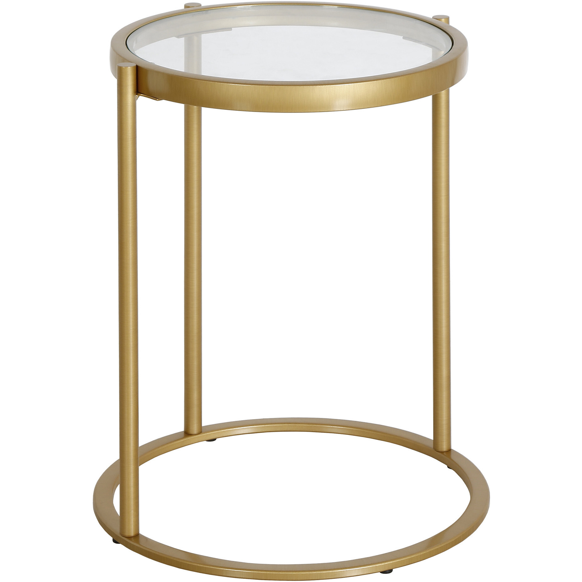 20"" Brass And Clear Glass And Steel Round End Table