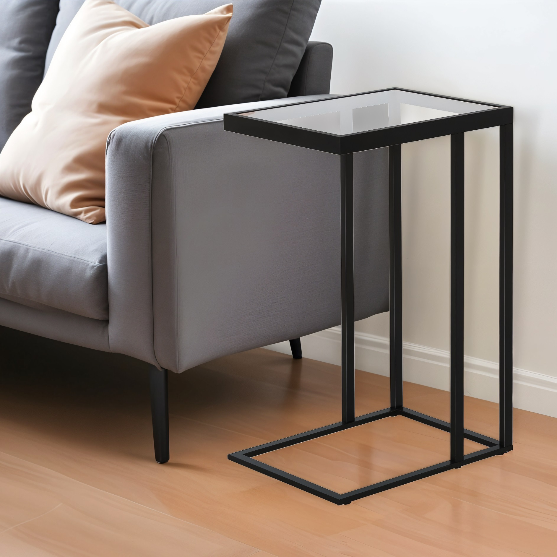 25"" Black And Clear Glass And Steel End Table