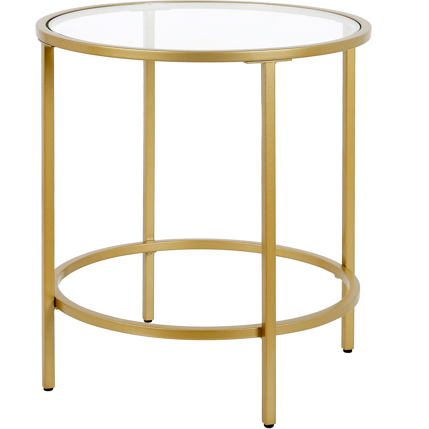 22"" Brass And Clear Glass And Steel Round End Table