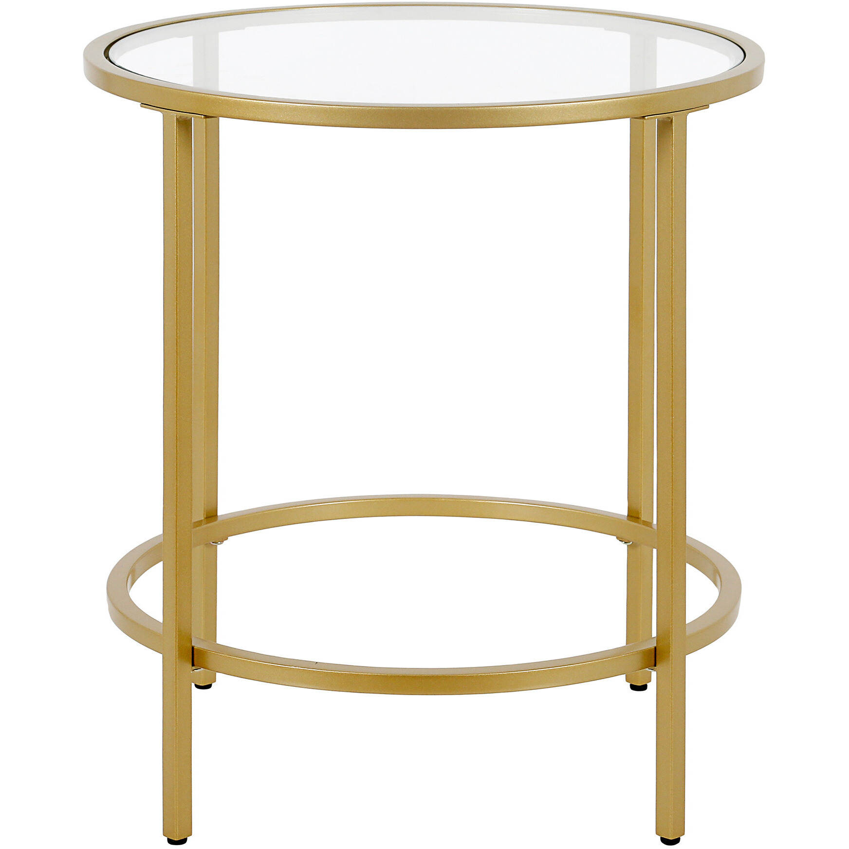 22"" Brass And Clear Glass And Steel Round End Table