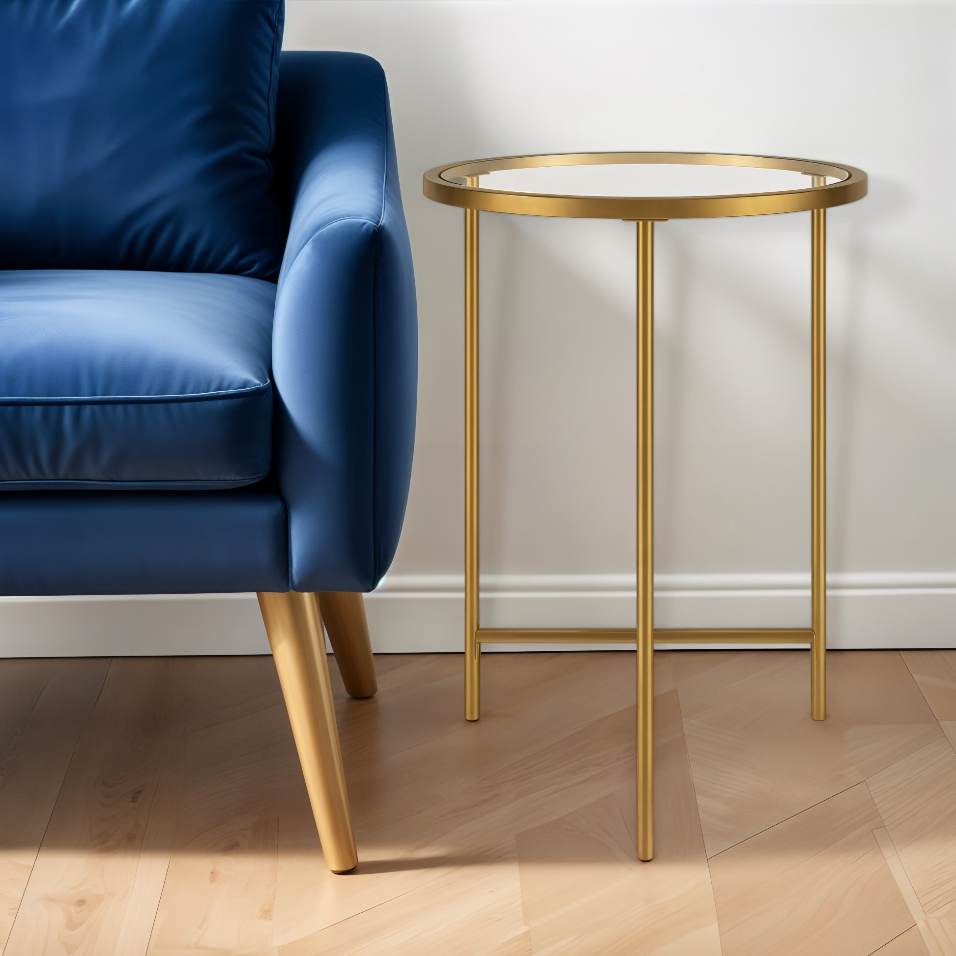 24"" Gold And Clear Glass And Steel Round End Table