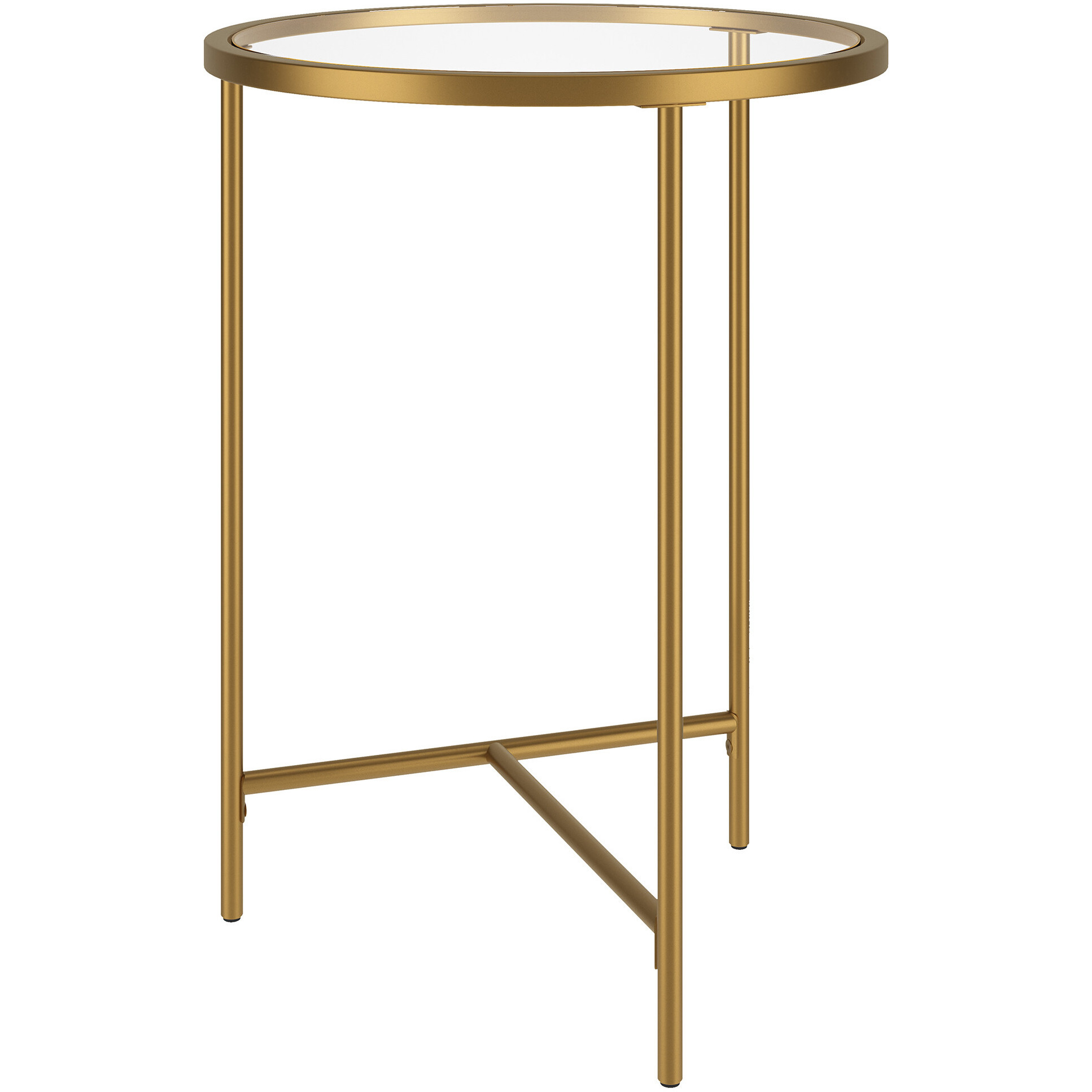 24"" Gold And Clear Glass And Steel Round End Table