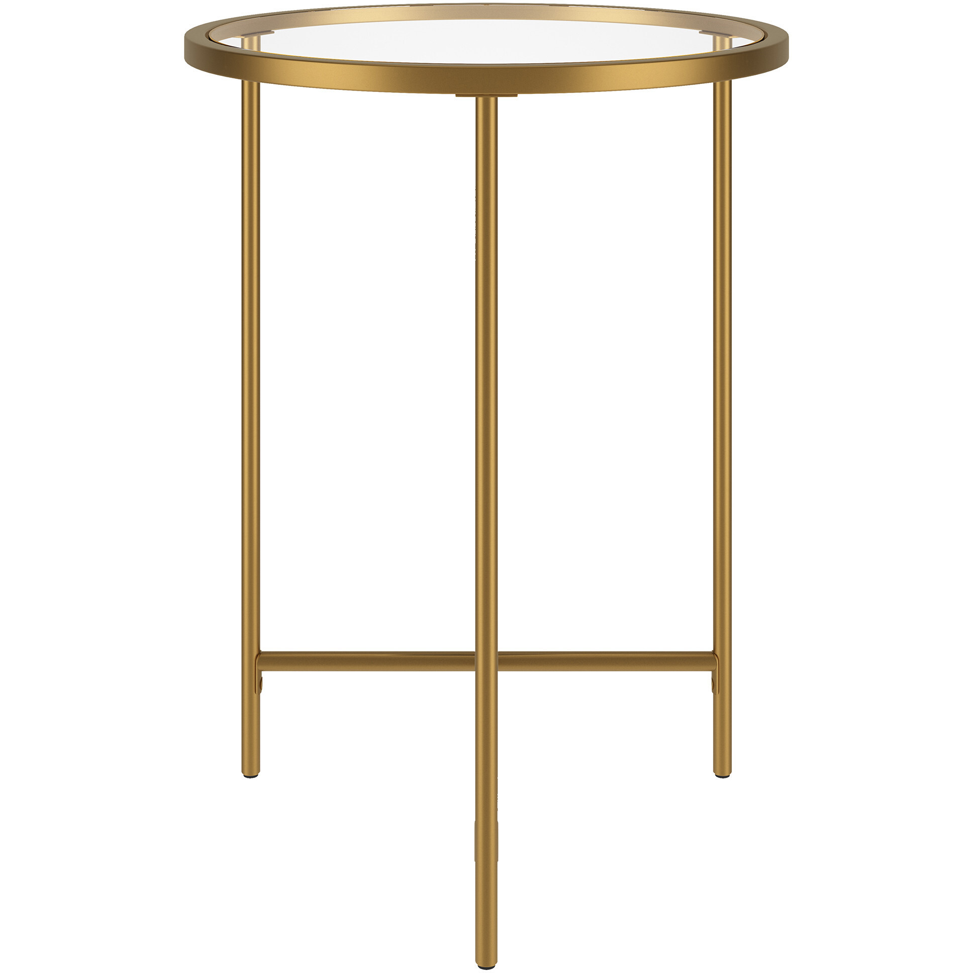 24"" Gold And Clear Glass And Steel Round End Table