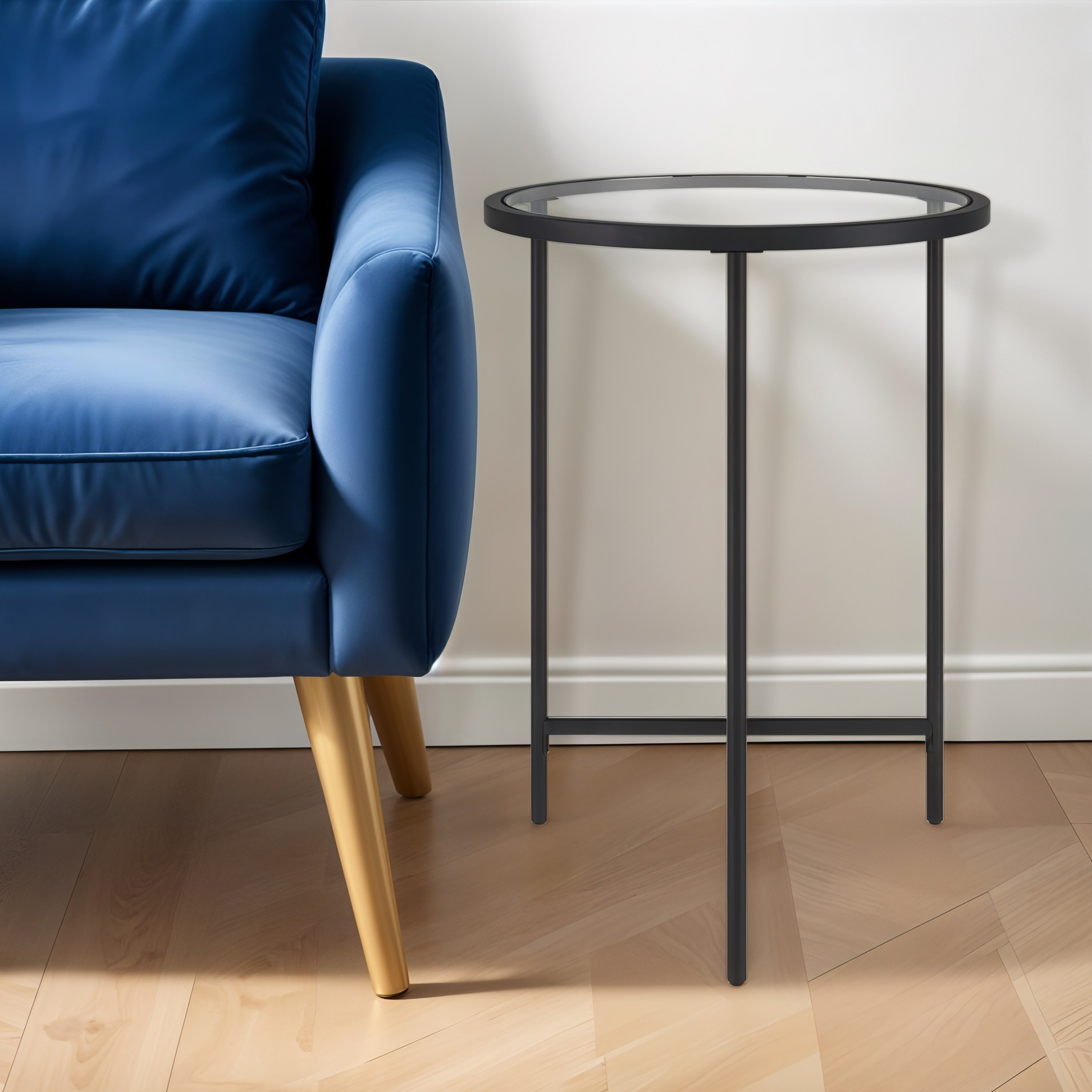 24"" Black And Clear Glass And Steel Round End Table