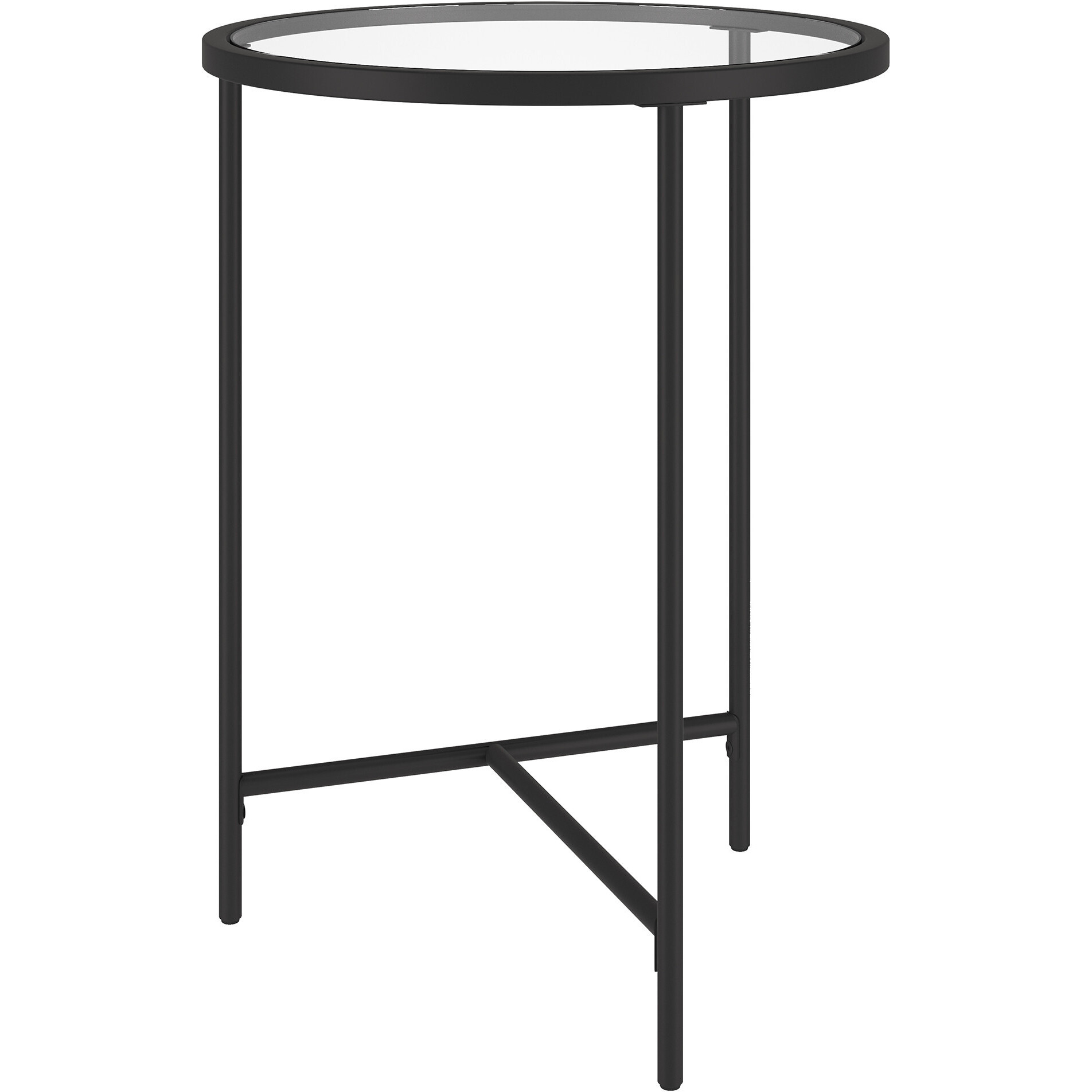 24"" Black And Clear Glass And Steel Round End Table