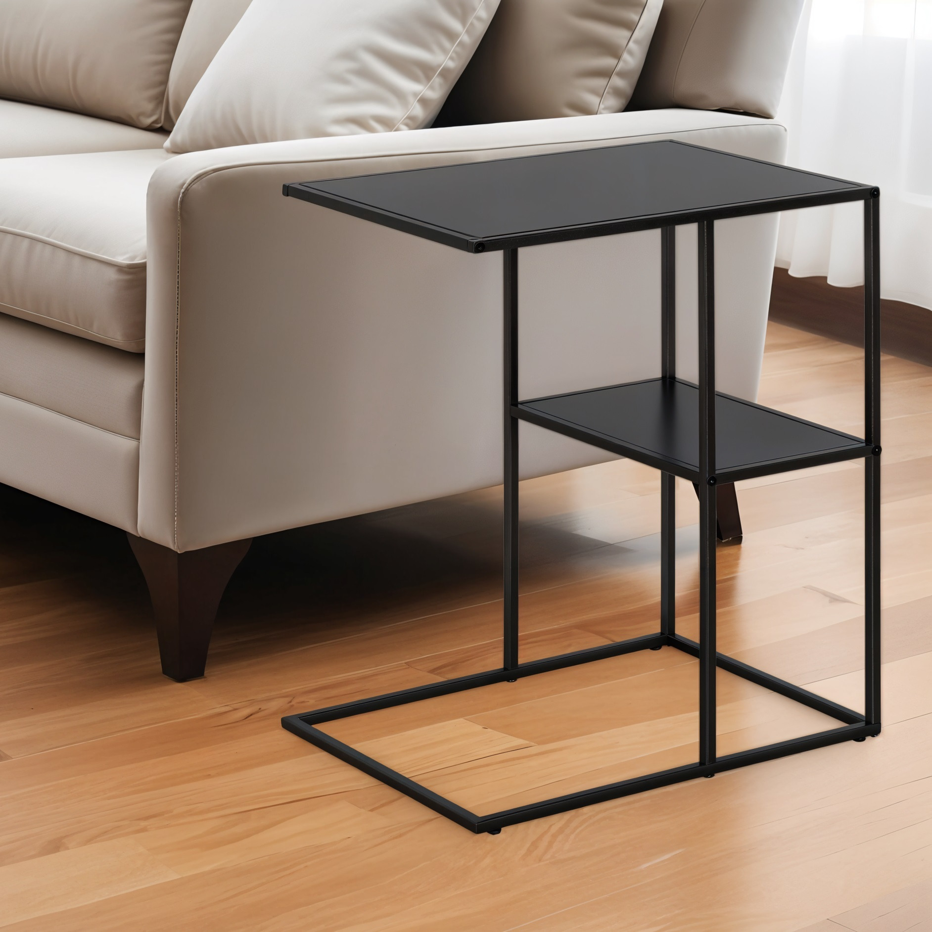 24"" Black Steel End Table With Shelf