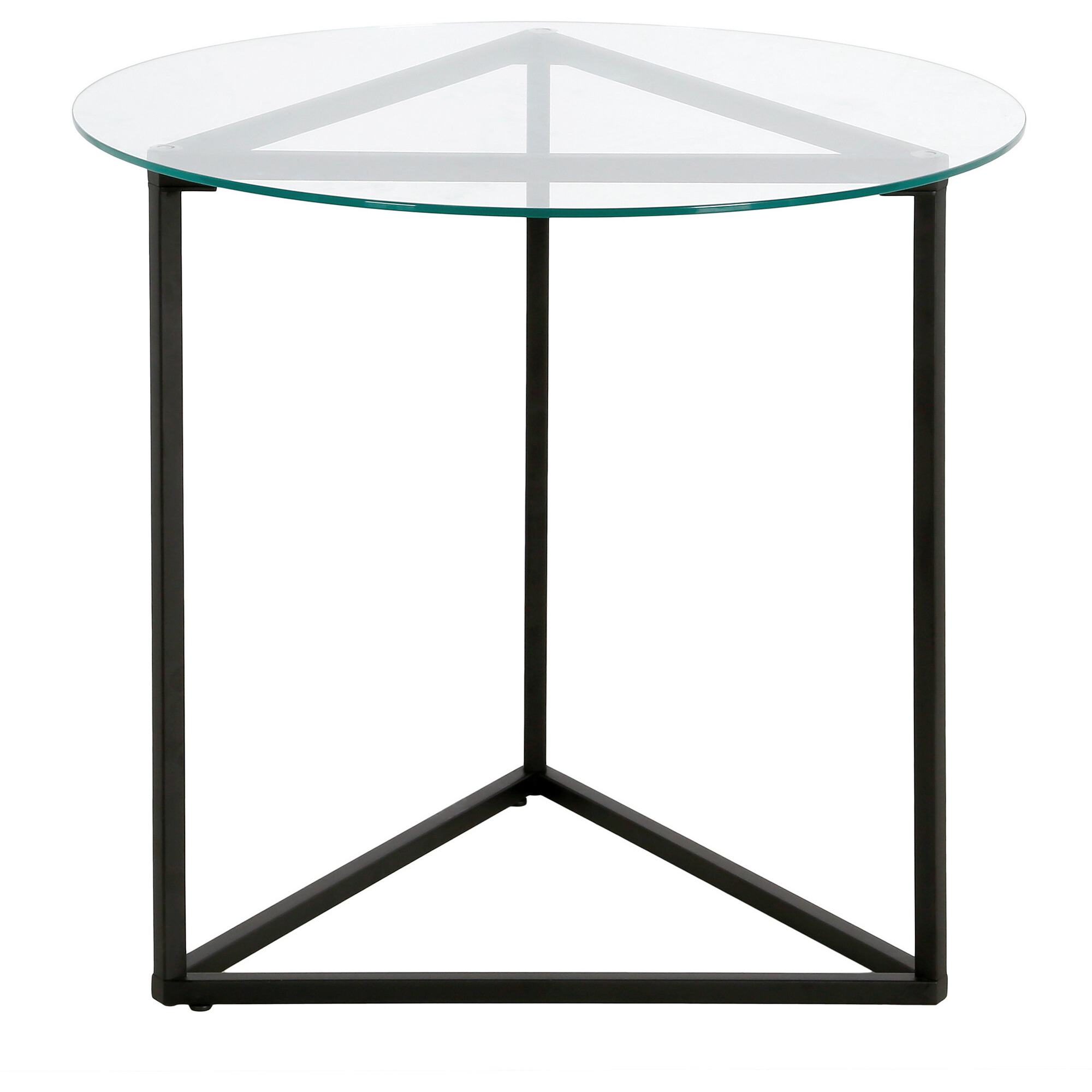 22"" Black And Clear Glass And Steel Round End Table