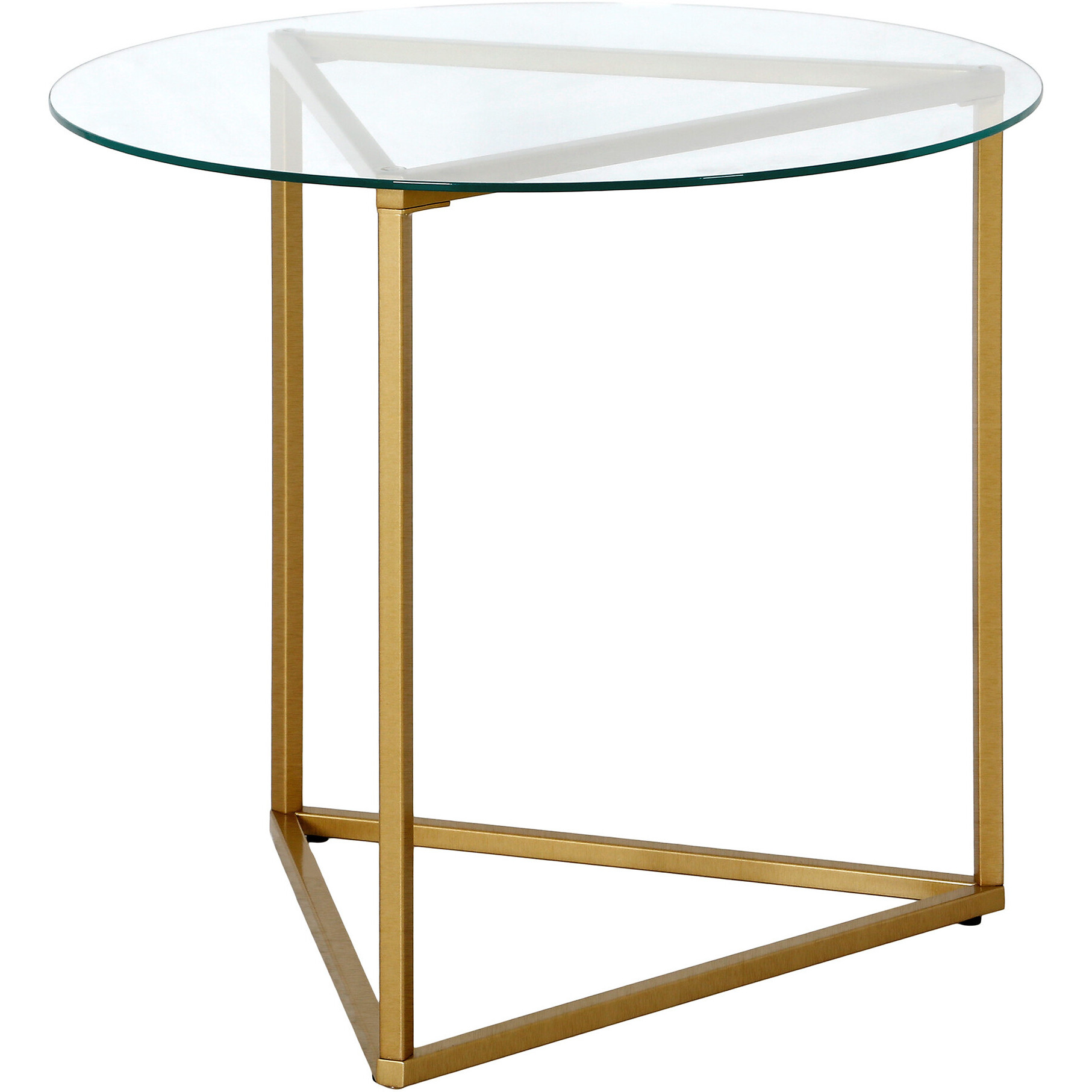 22"" Brass And Clear Glass And Steel Round End Table