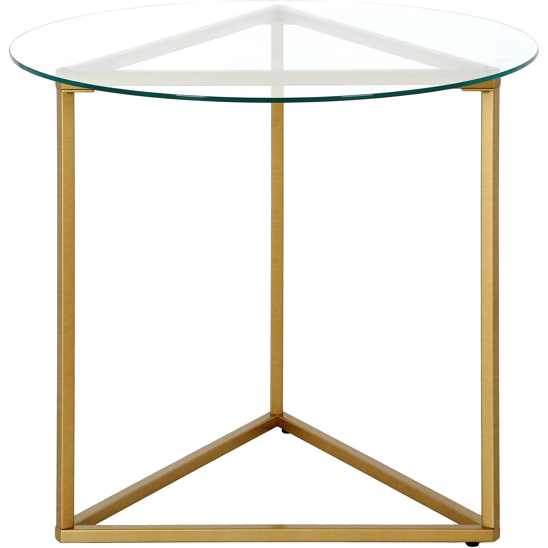 22"" Brass And Clear Glass And Steel Round End Table