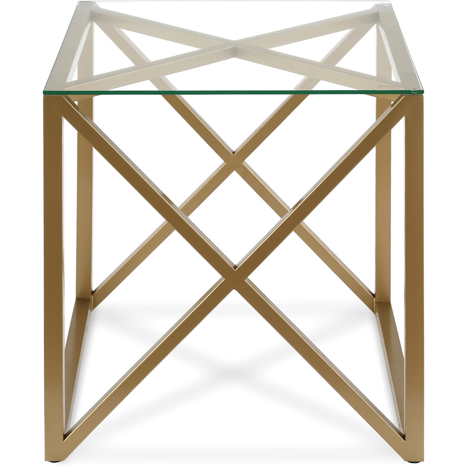 22"" Brass And Clear Glass And Steel Square End Table