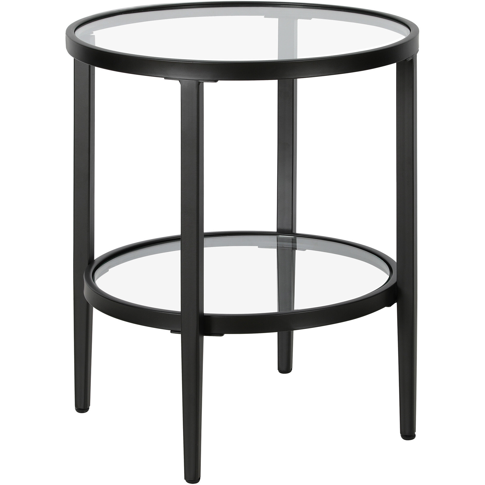 24"" Black And Clear Glass And Steel Round End Table With Shelf
