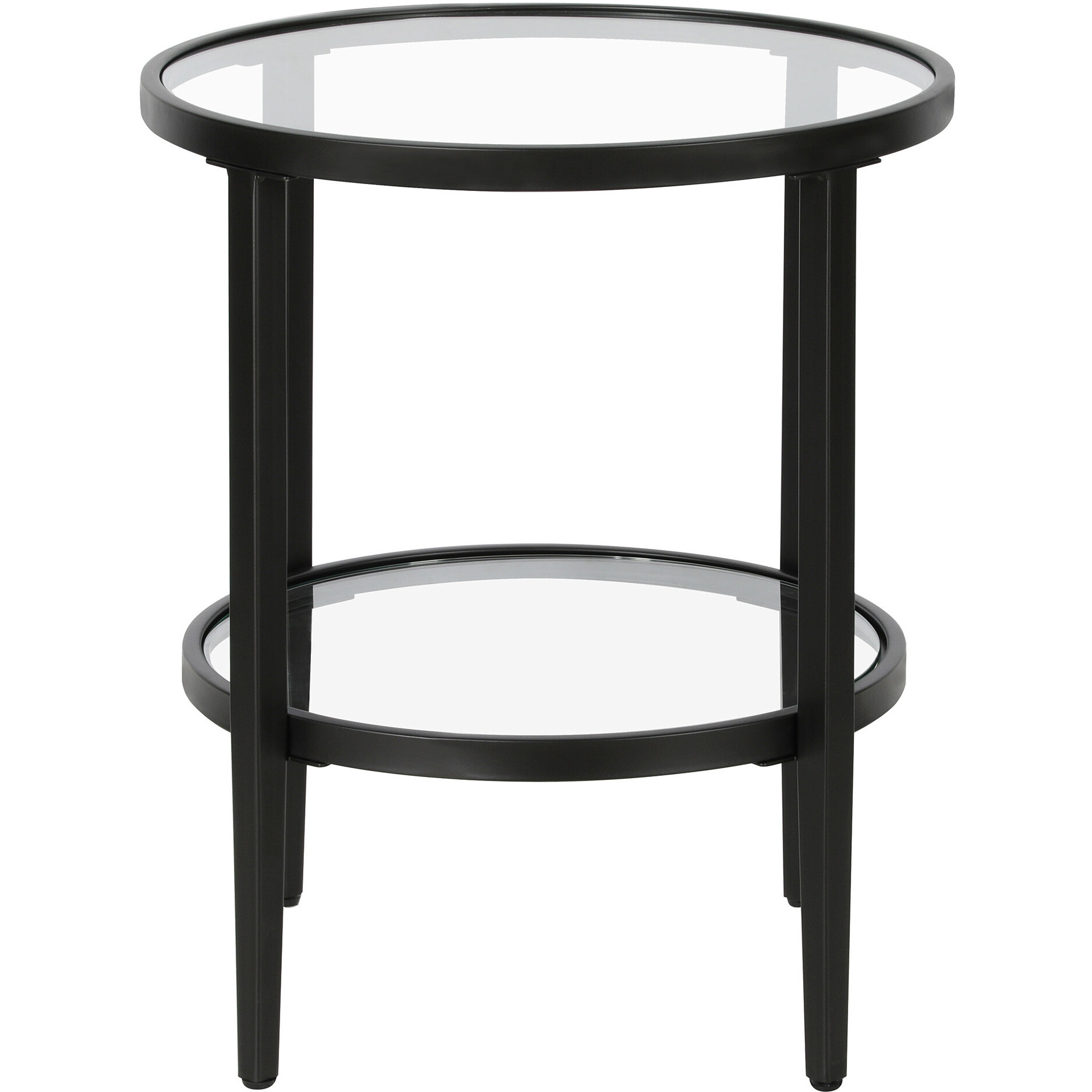 24"" Black And Clear Glass And Steel Round End Table With Shelf