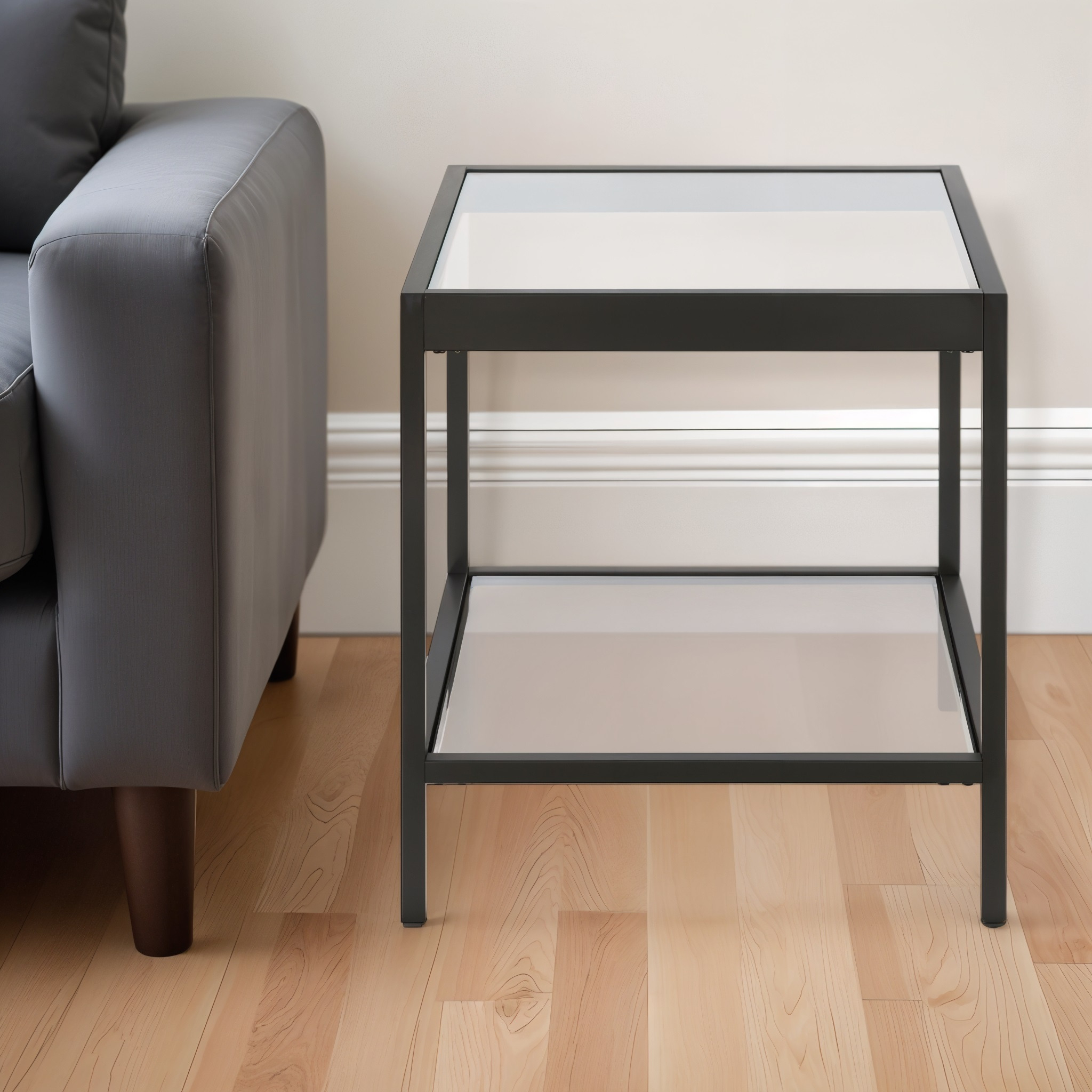 22"" Black And Clear Glass And Steel Square End Table With Shelf