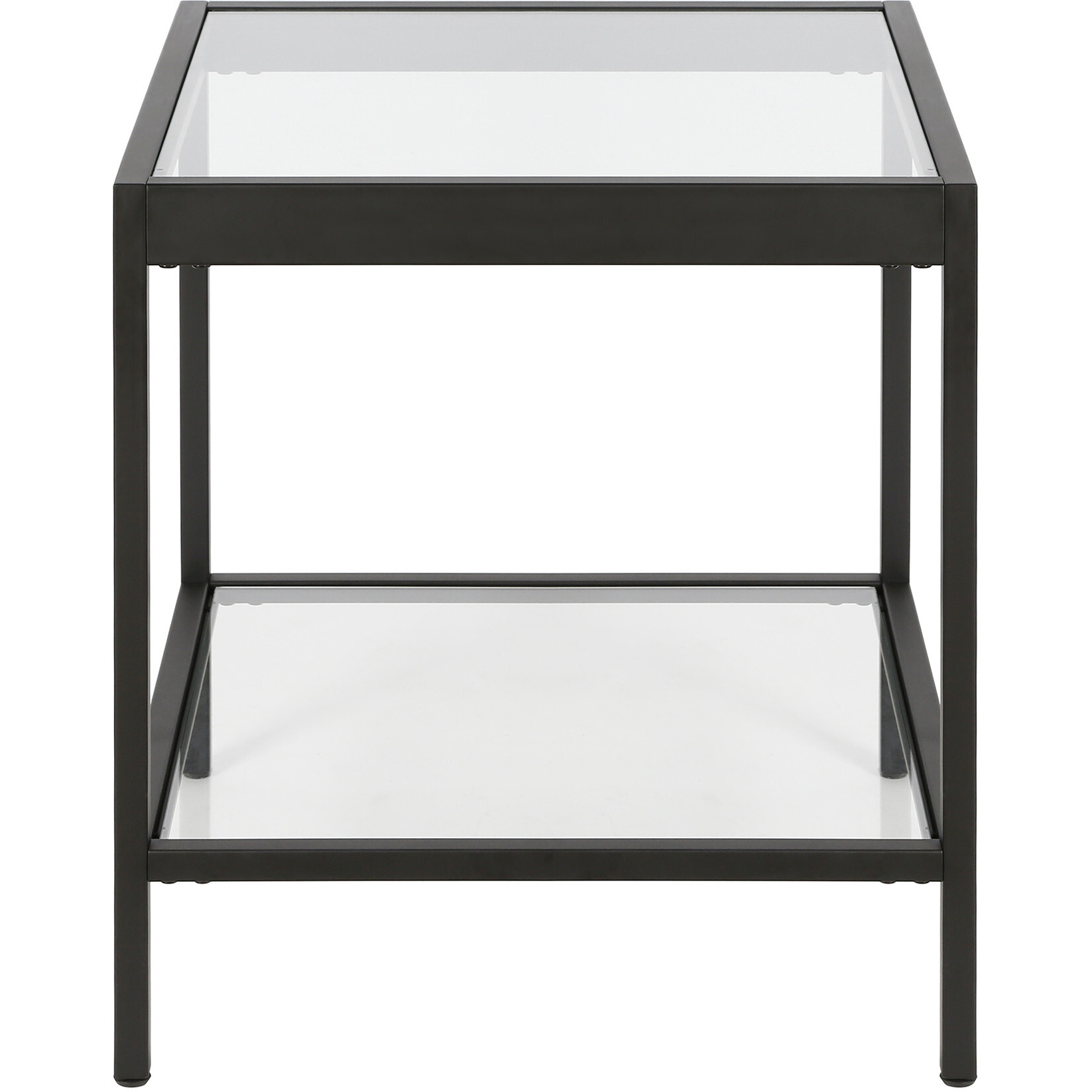 22"" Black And Clear Glass And Steel Square End Table With Shelf