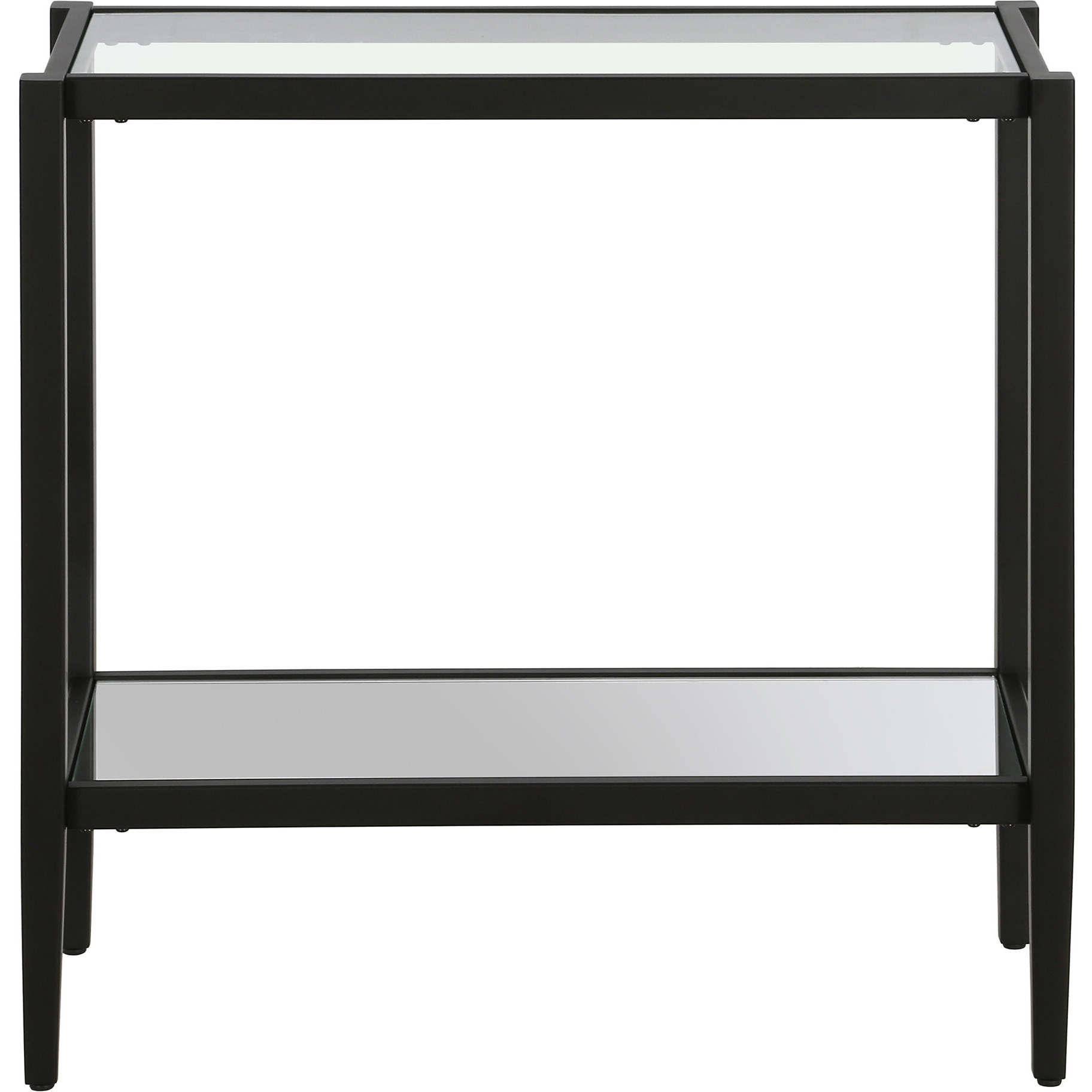 24"" Black And Clear Glass And Steel Mirrored End Table With Shelf