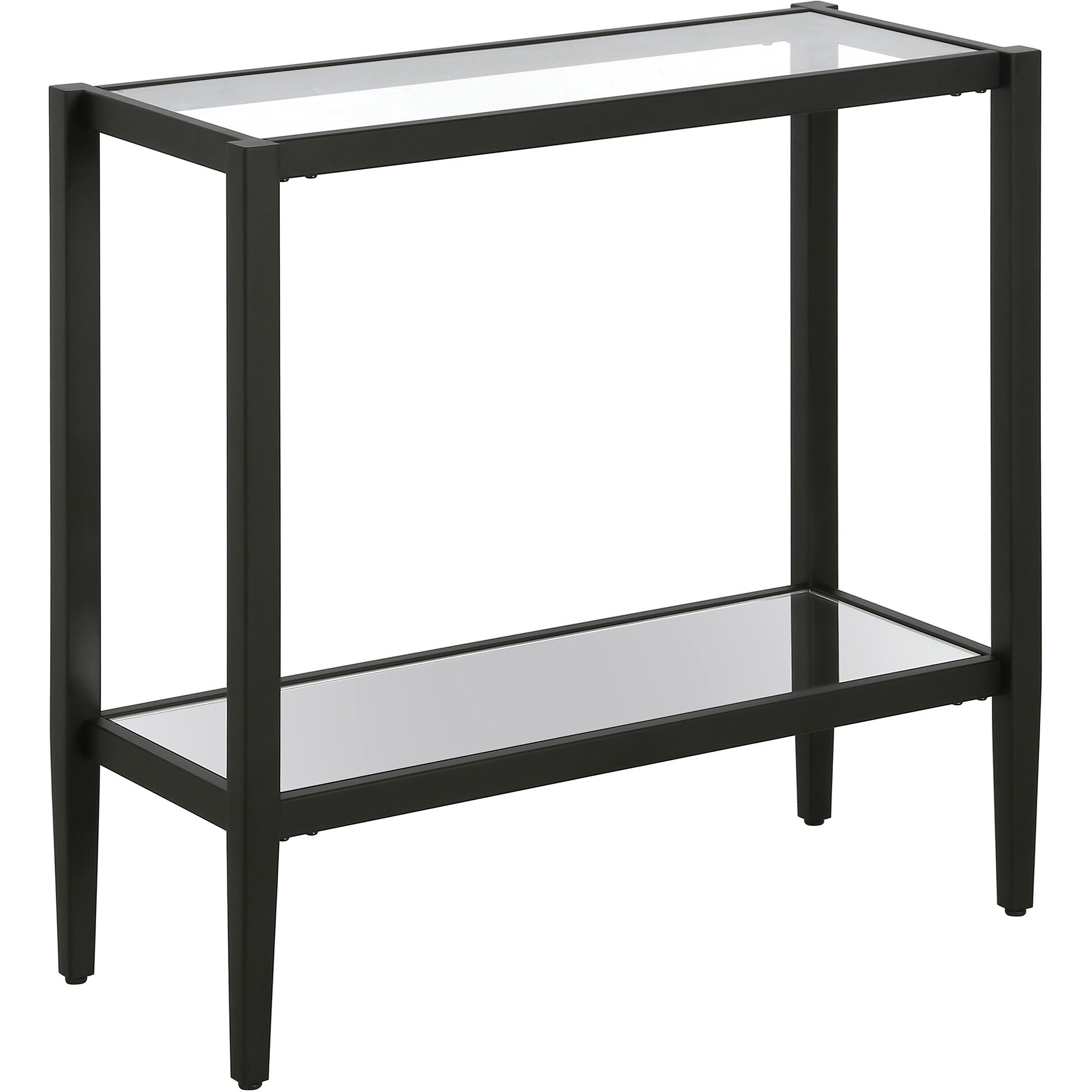 24"" Black And Clear Glass And Steel Mirrored End Table With Shelf