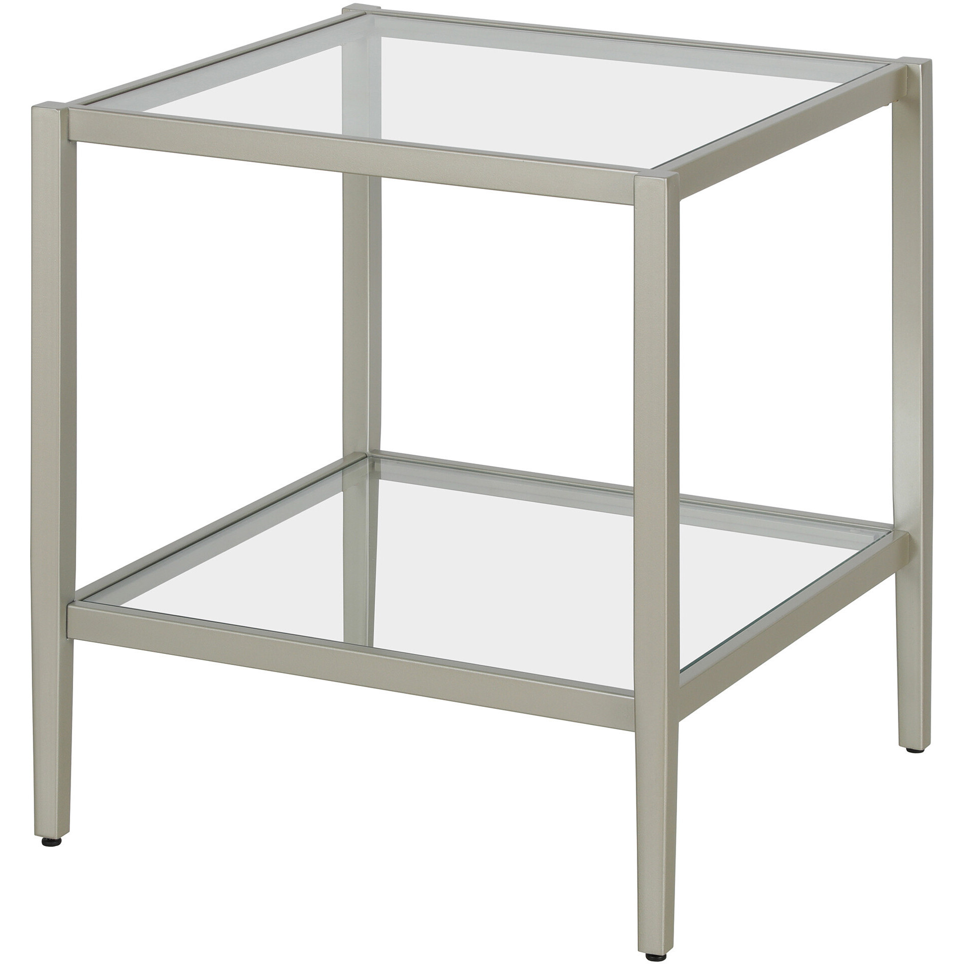 22"" Nickel And Clear Glass And Steel Square End Table With Shelf