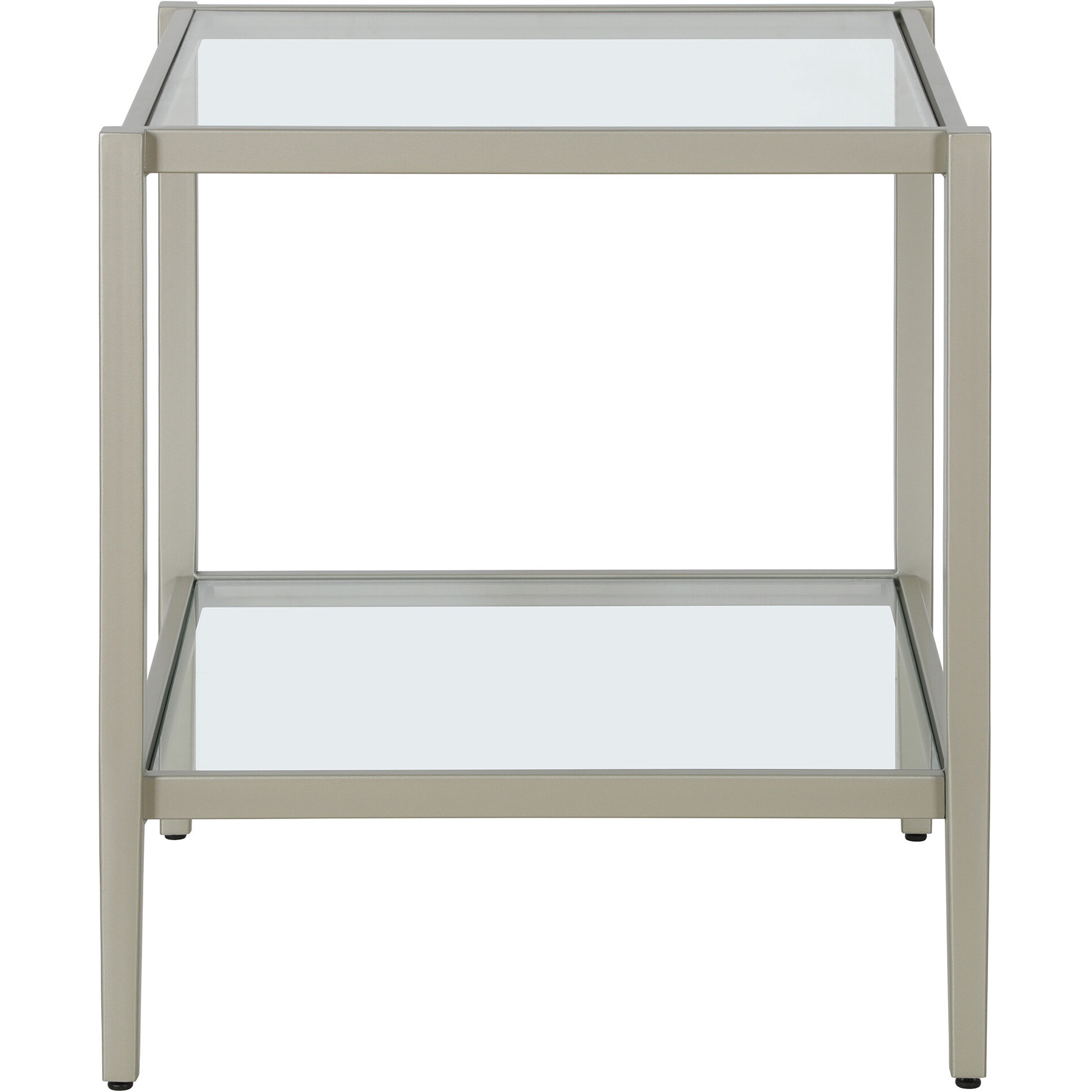 22"" Nickel And Clear Glass And Steel Square End Table With Shelf