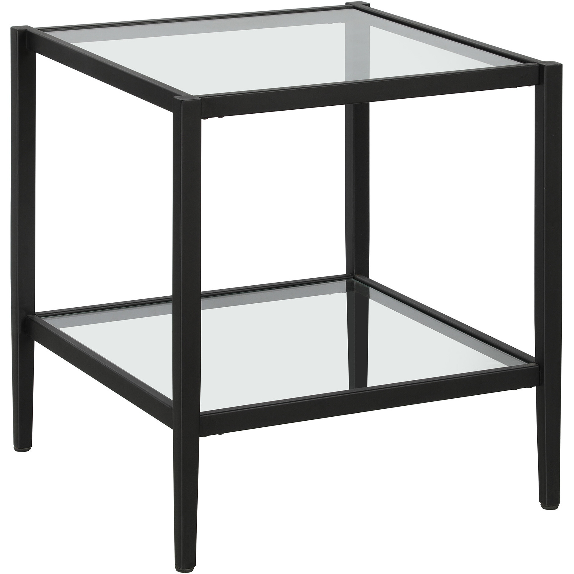 22"" Black And Clear Glass And Steel Square End Table With Shelf