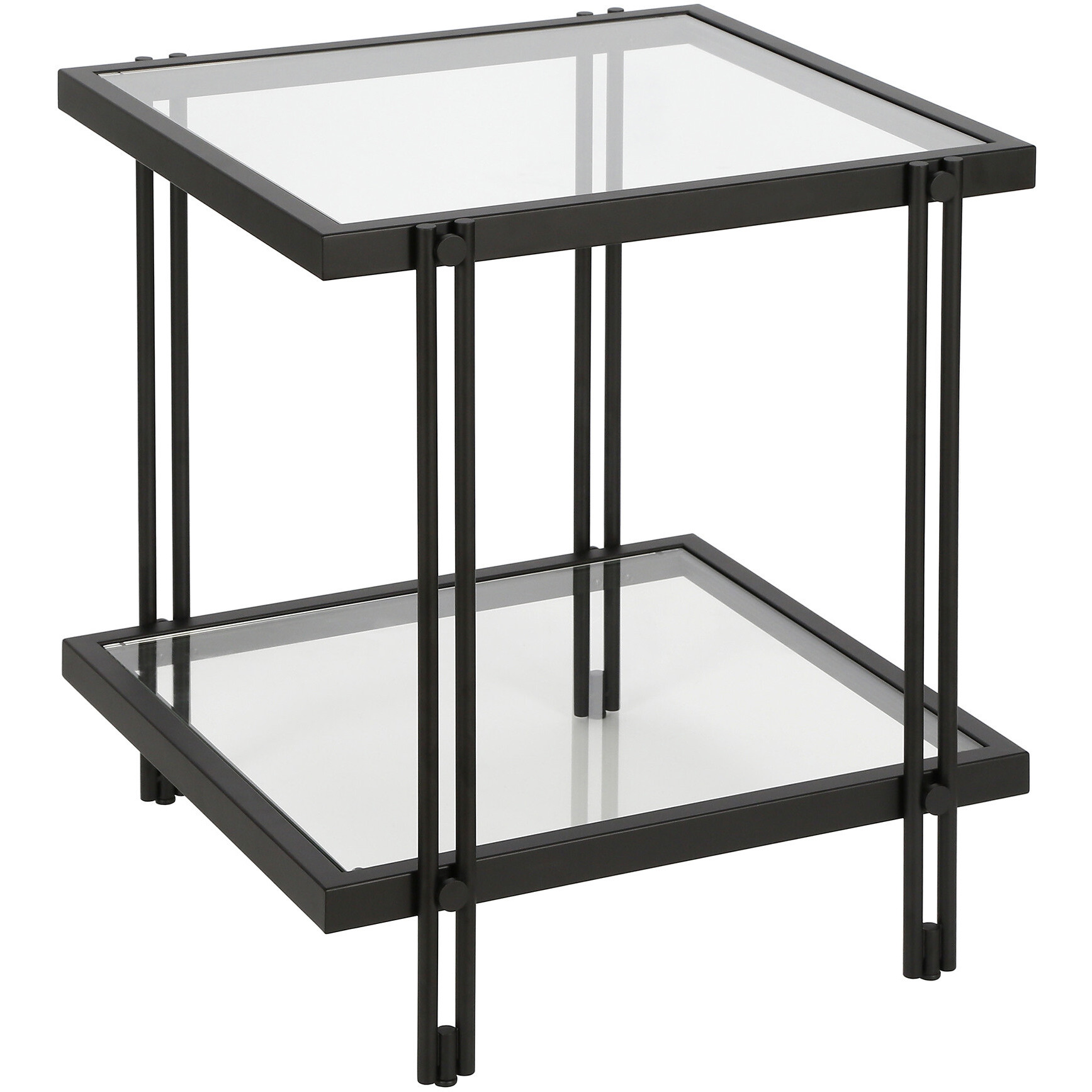 22"" Black And Clear Glass And Steel Square End Table With Shelf