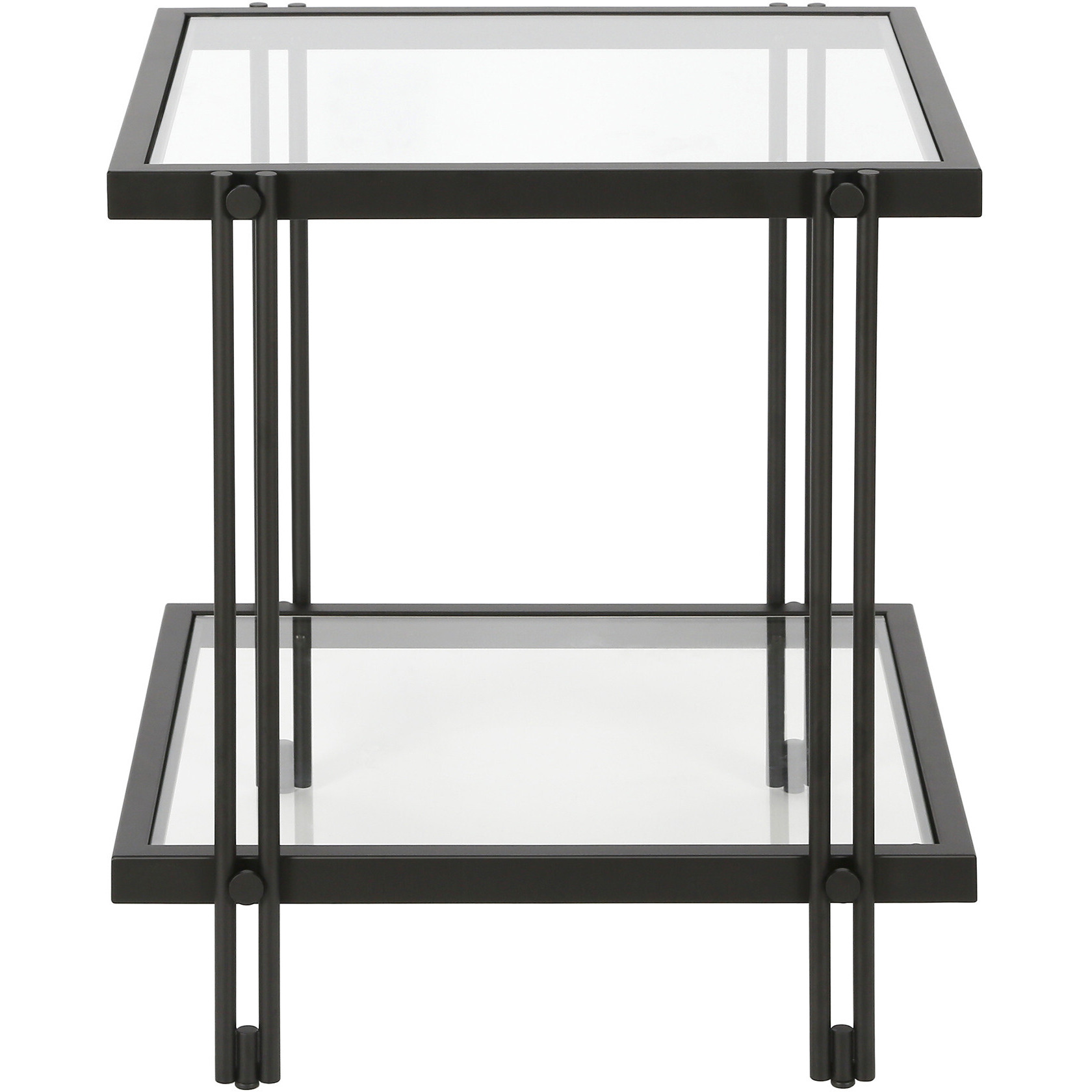22"" Black And Clear Glass And Steel Square End Table With Shelf
