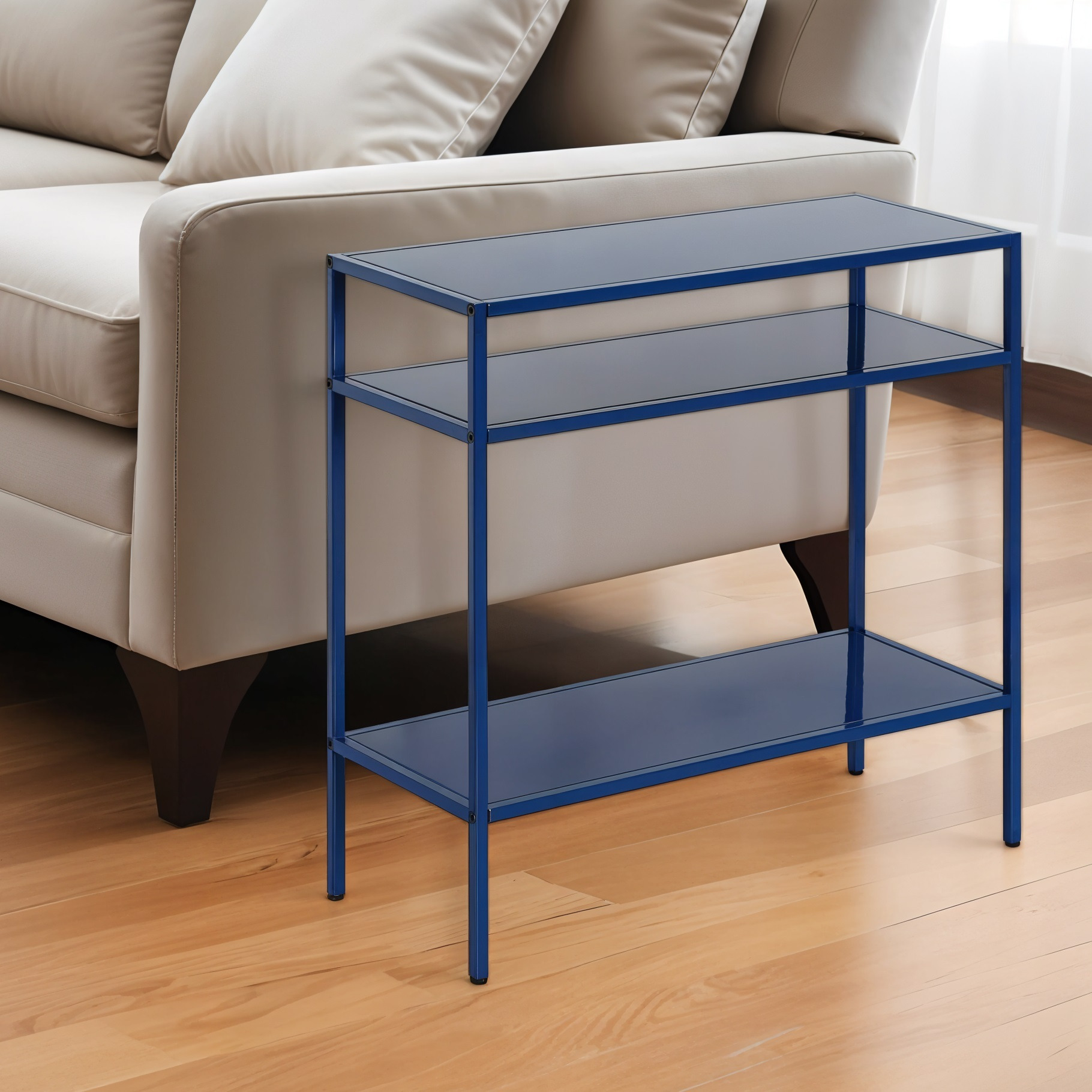 24"" Blue Steel End Table With Two Shelves