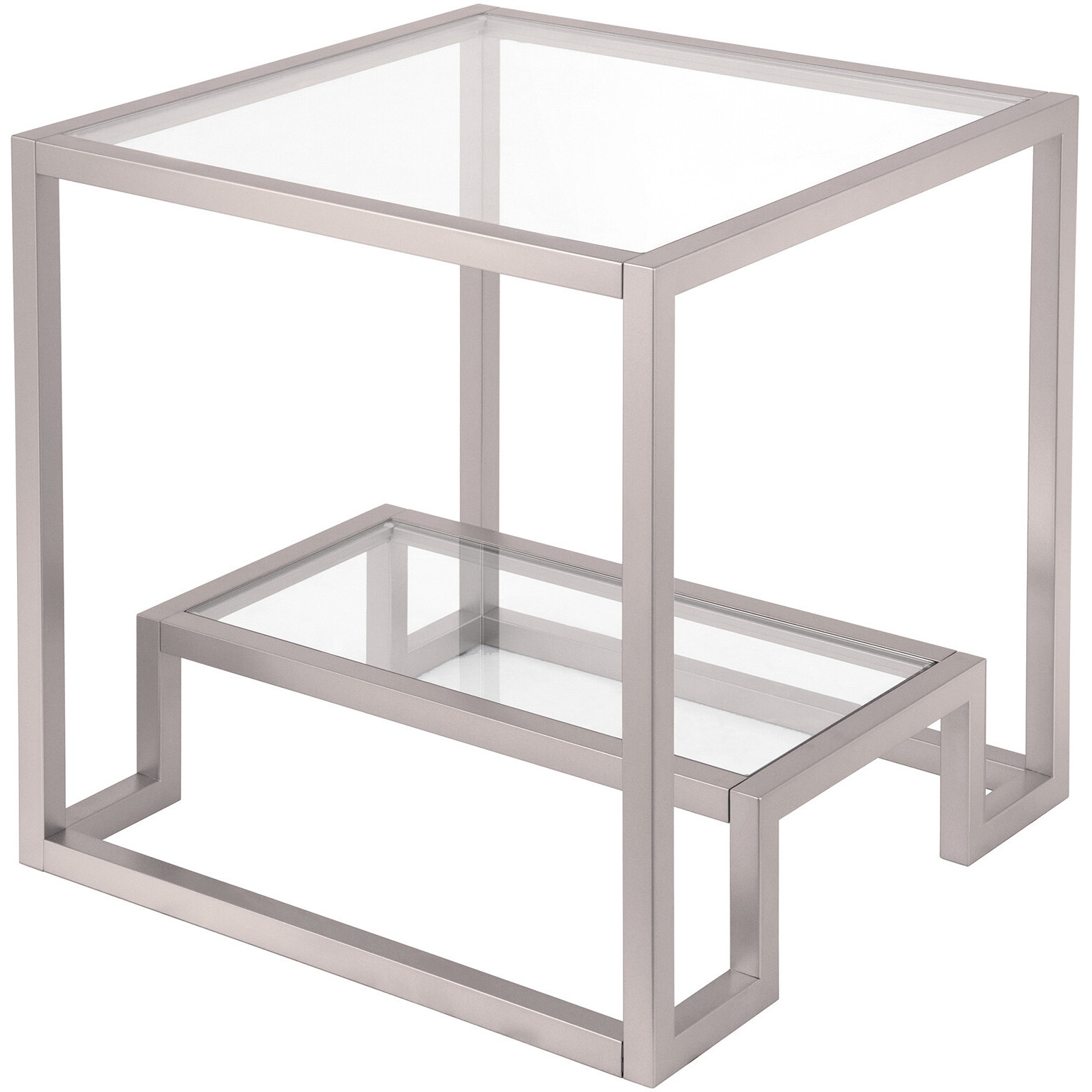 22"" Nickel And Clear Glass And Steel Square End Table With Shelf