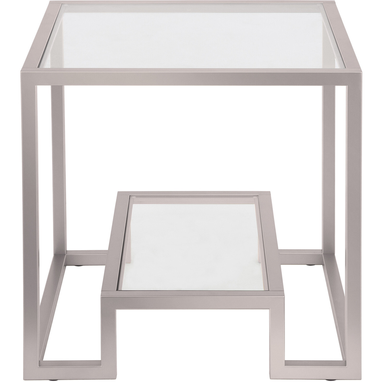 22"" Nickel And Clear Glass And Steel Square End Table With Shelf