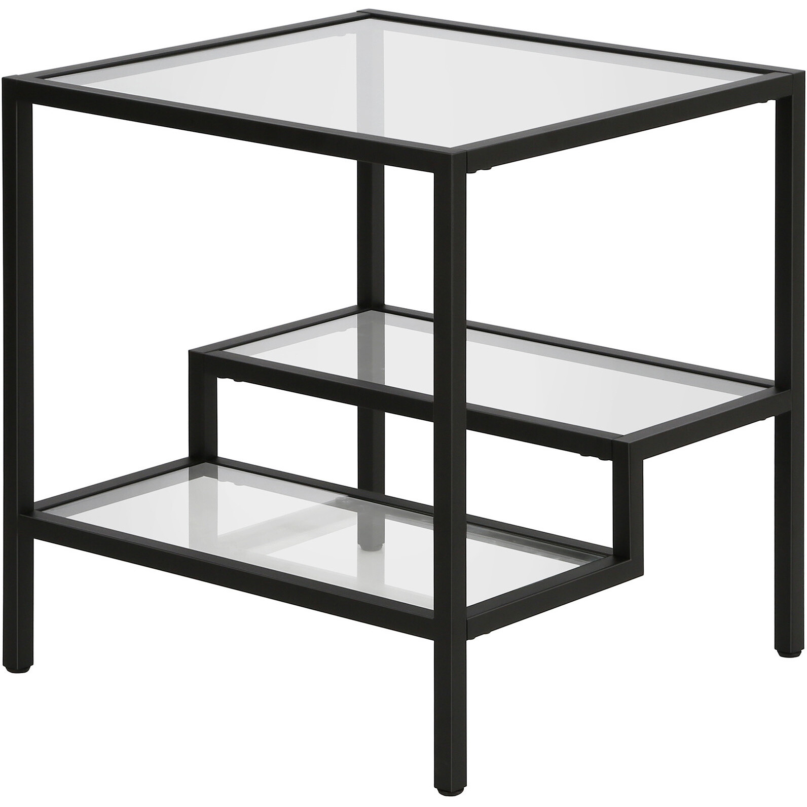 22"" Black And Clear Glass And Steel Square End Table With Two Shelves