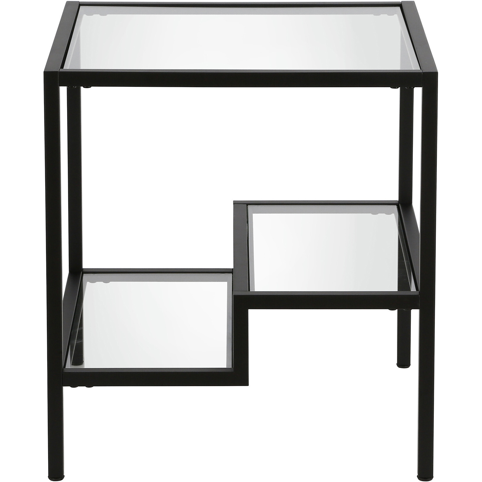 22"" Black And Clear Glass And Steel Square End Table With Two Shelves