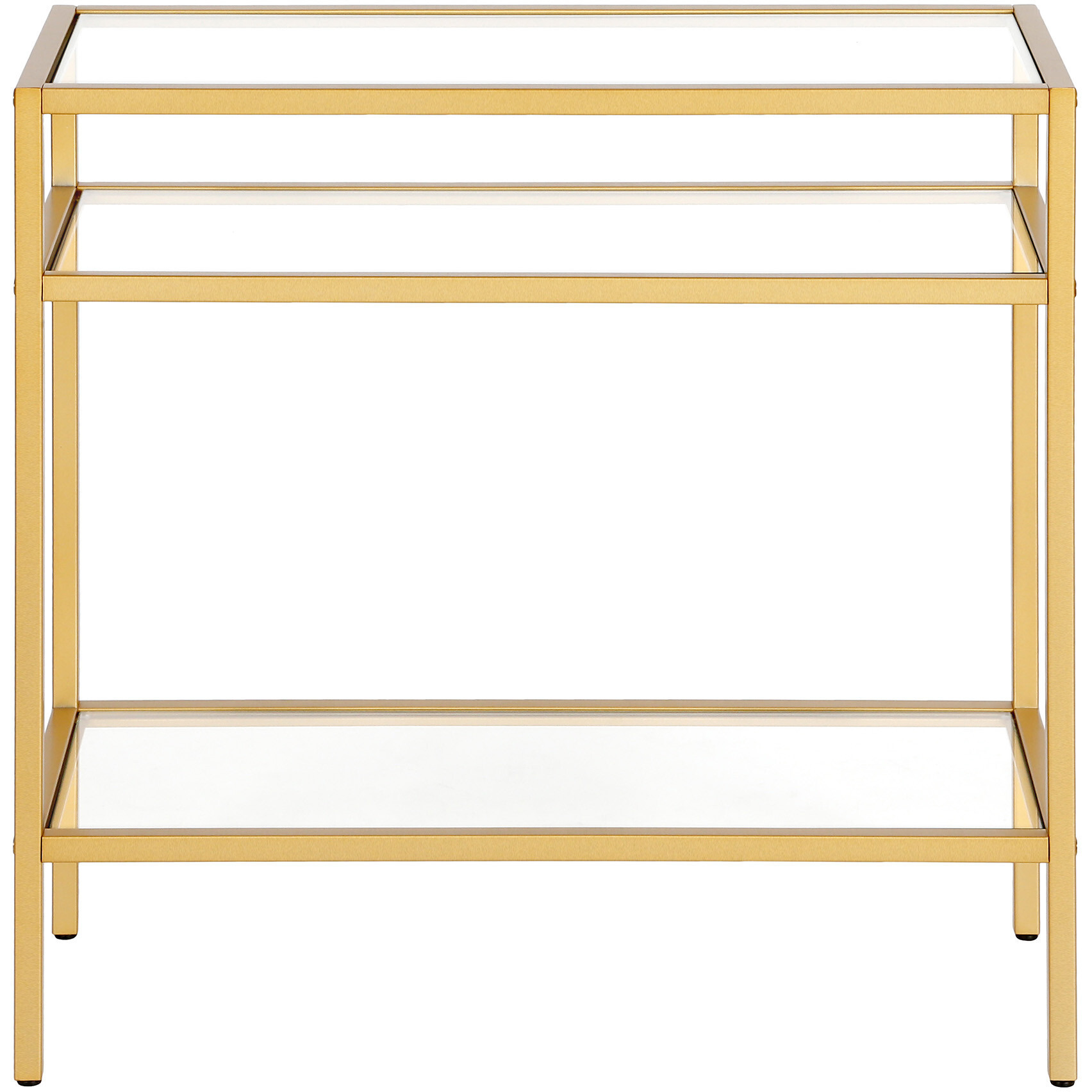 24"" Brass And Clear Glass And Steel End Table With Two Shelves