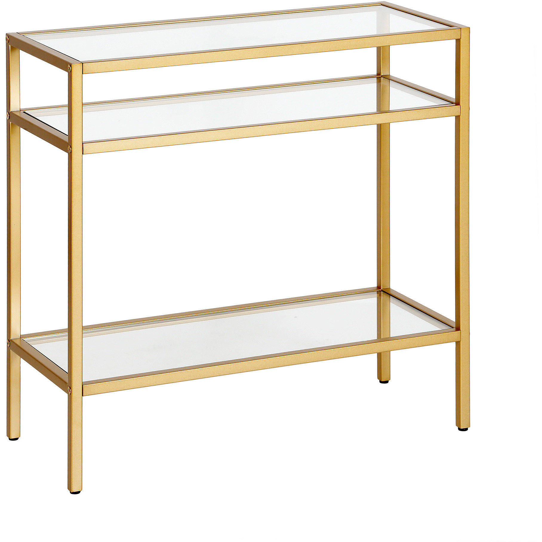 24"" Brass And Clear Glass And Steel End Table With Two Shelves