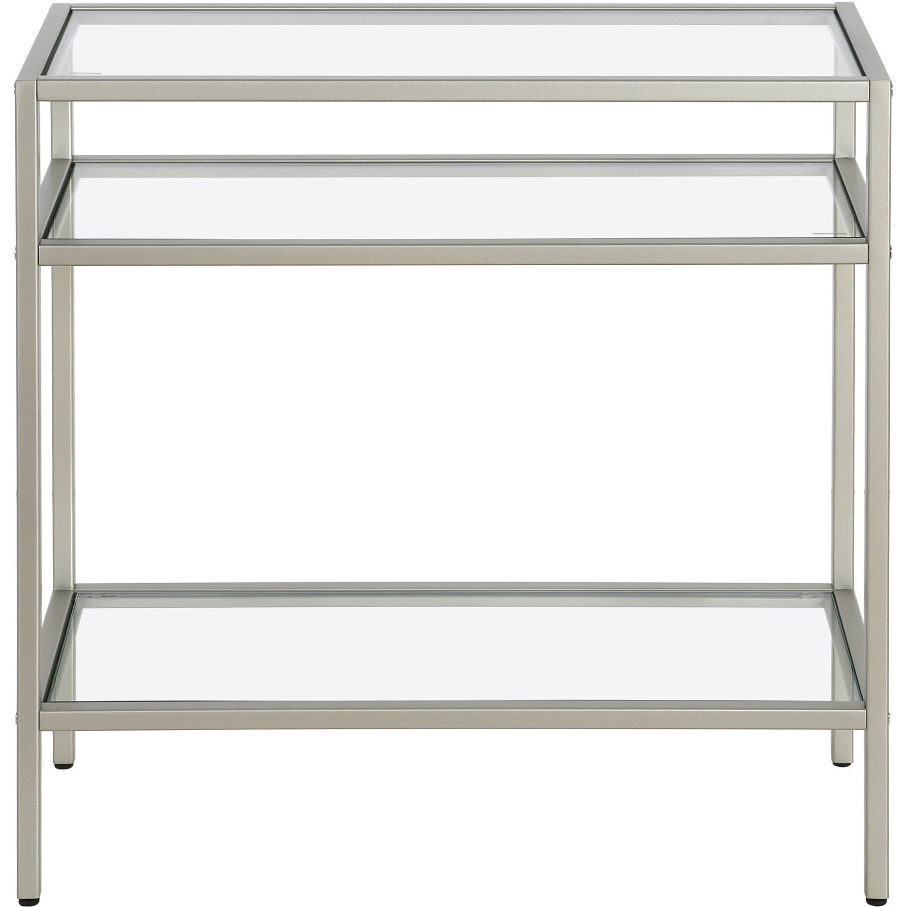 24"" Nickel And Clear Glass And Steel End Table With Two Shelves