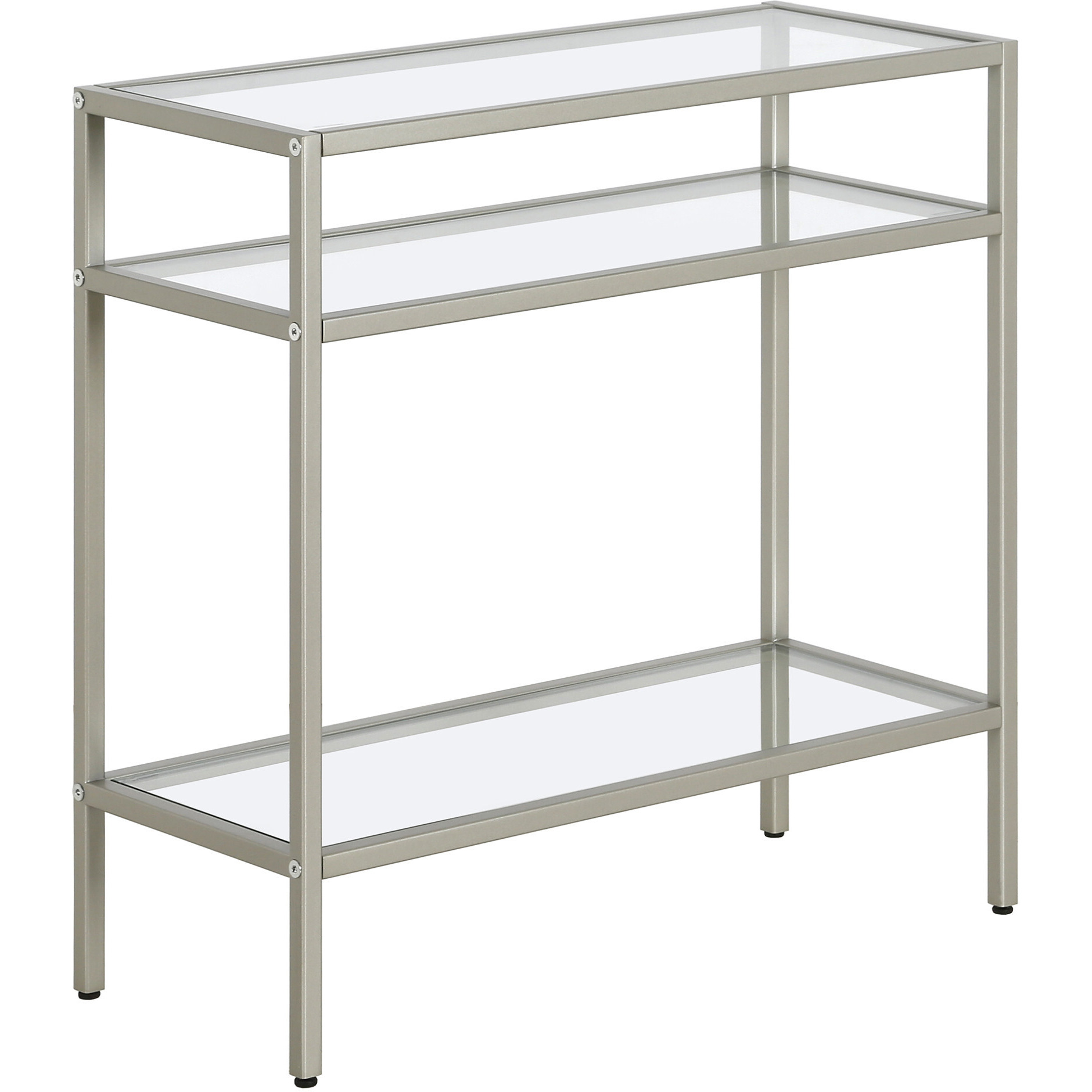 24"" Nickel And Clear Glass And Steel End Table With Two Shelves