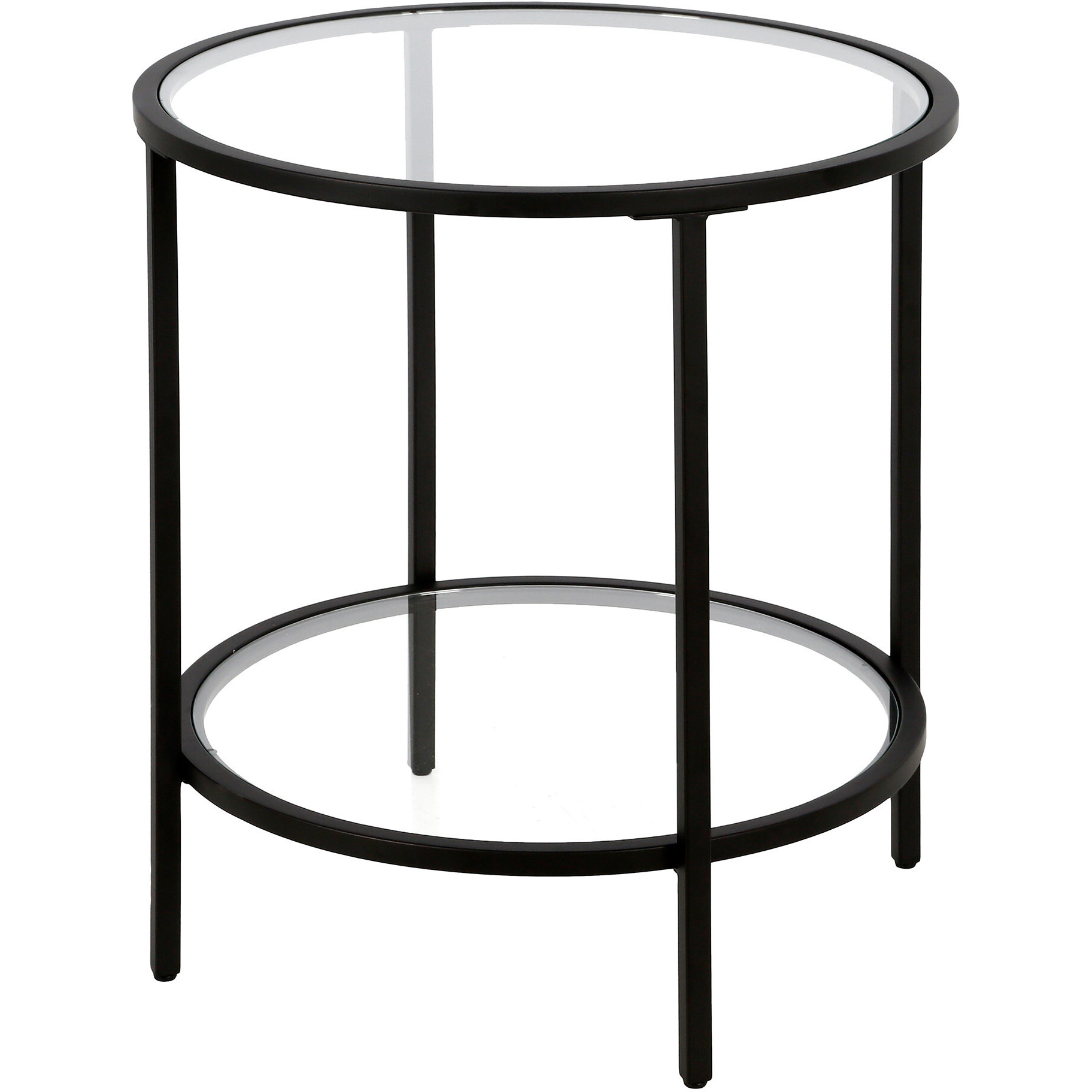 22"" Black And Clear Glass And Steel Round End Table With Shelf