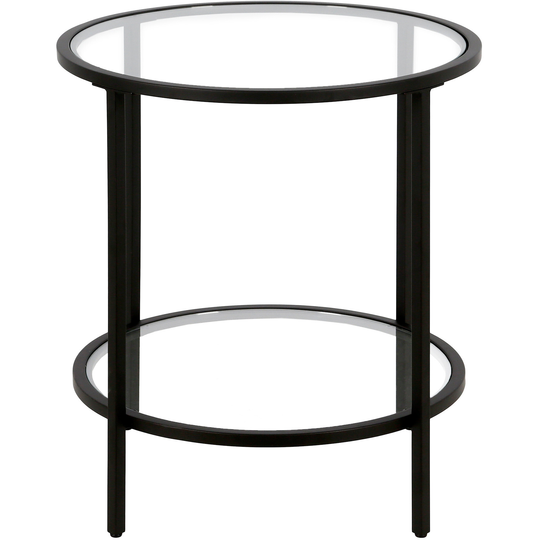 22"" Black And Clear Glass And Steel Round End Table With Shelf