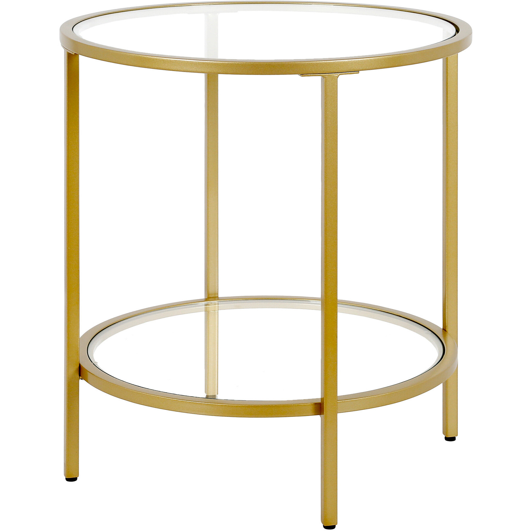 22"" Brass And Clear Glass And Steel Round End Table With Shelf