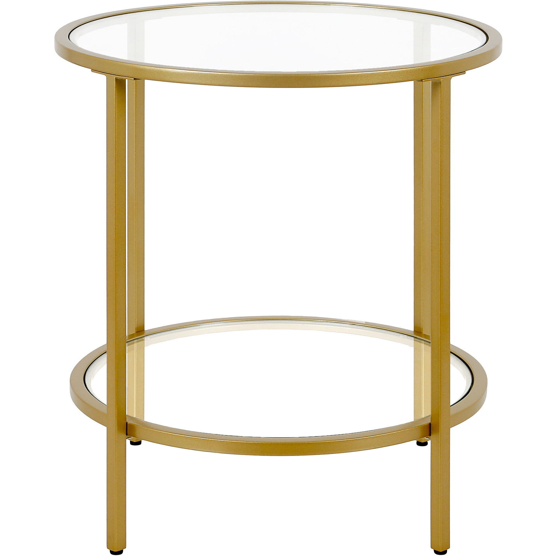 22"" Brass And Clear Glass And Steel Round End Table With Shelf