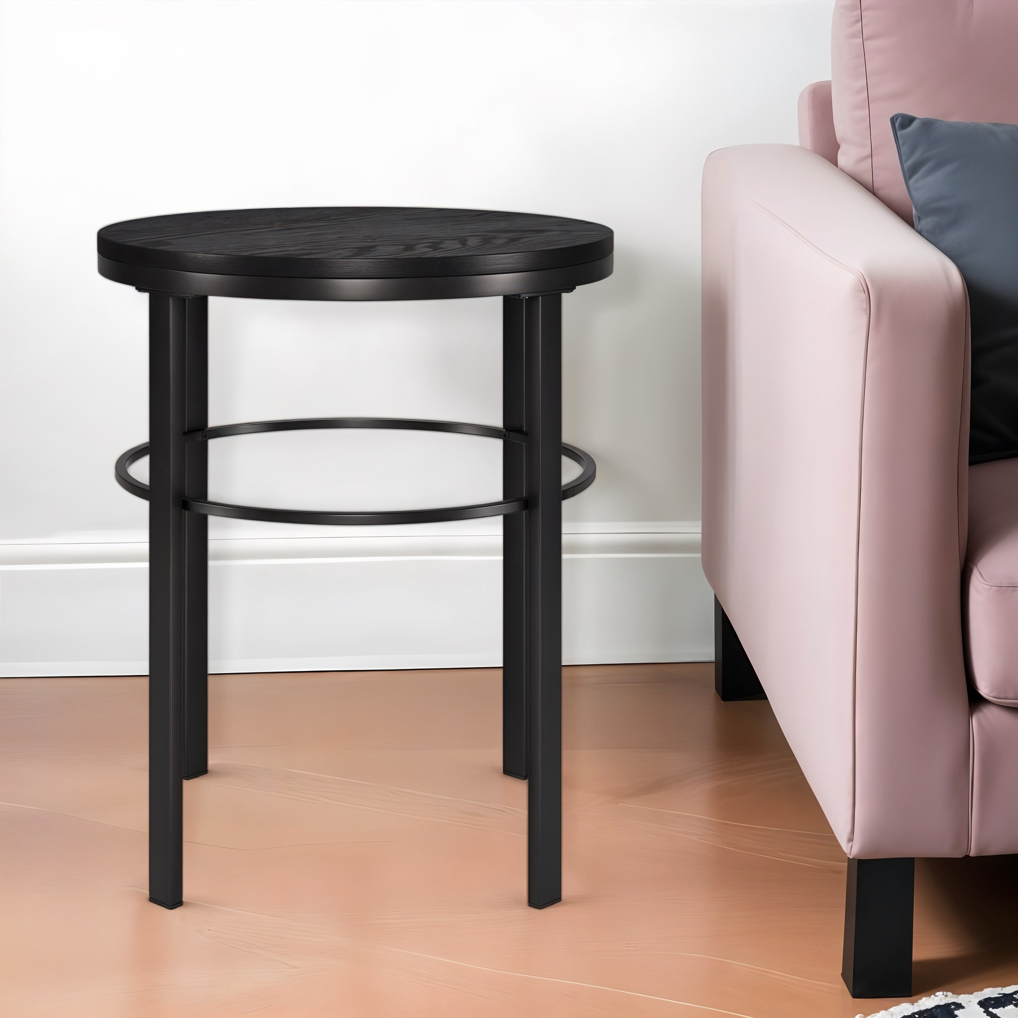 24"" Black Wood And Steel Round End Table