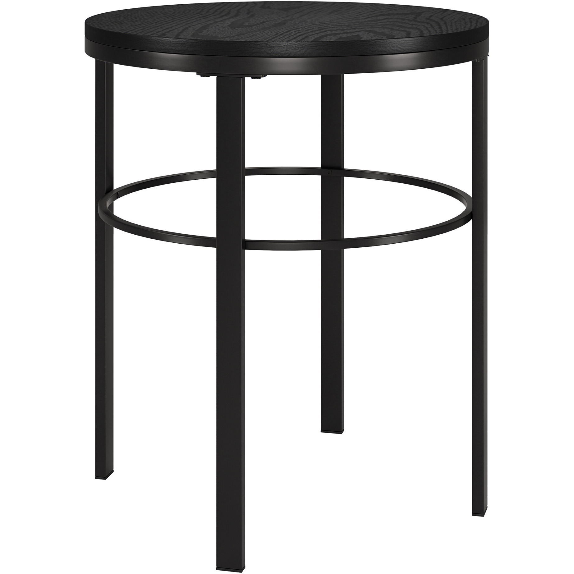 24"" Black Wood And Steel Round End Table