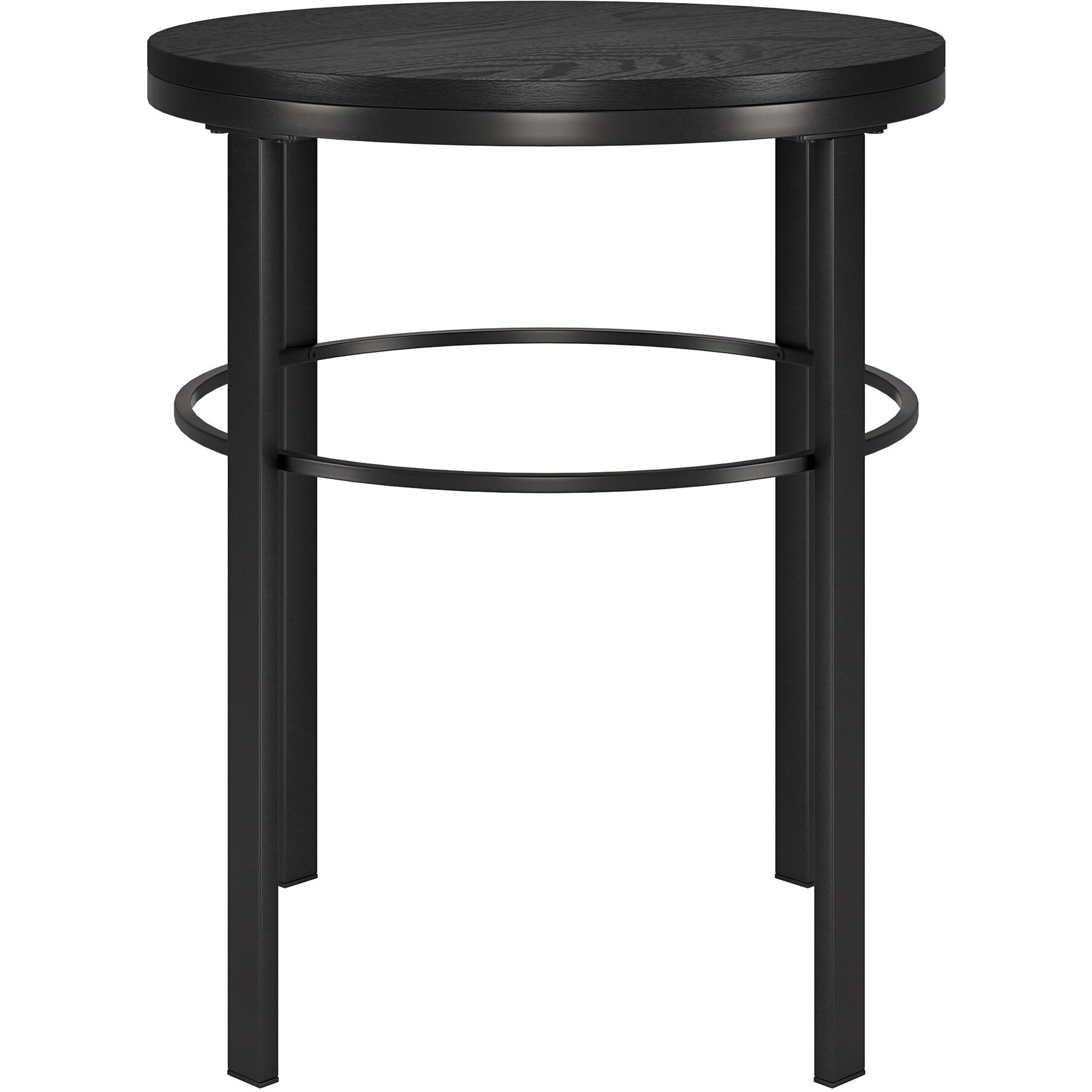 24"" Black Wood And Steel Round End Table