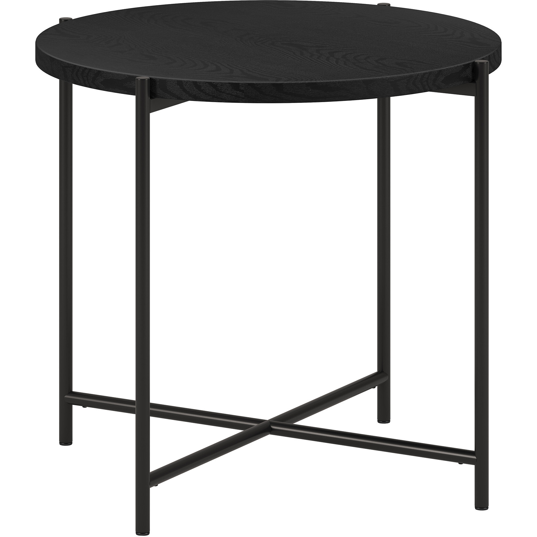 22"" Black Wood And Steel Round End Table