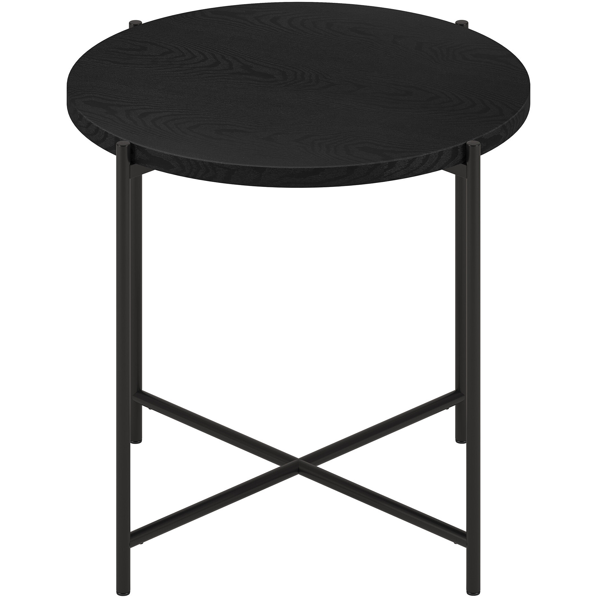 22"" Black Wood And Steel Round End Table
